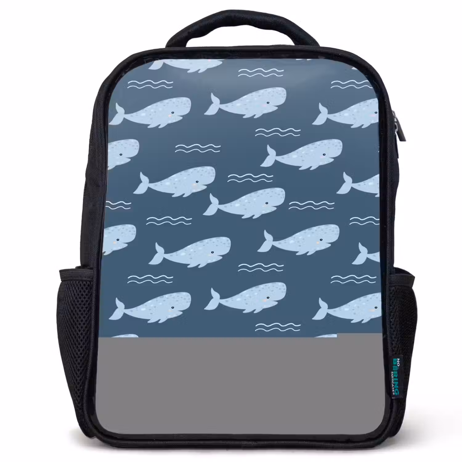 Walvis met golven patroon blauw Rugzak - Zwart middel -3d