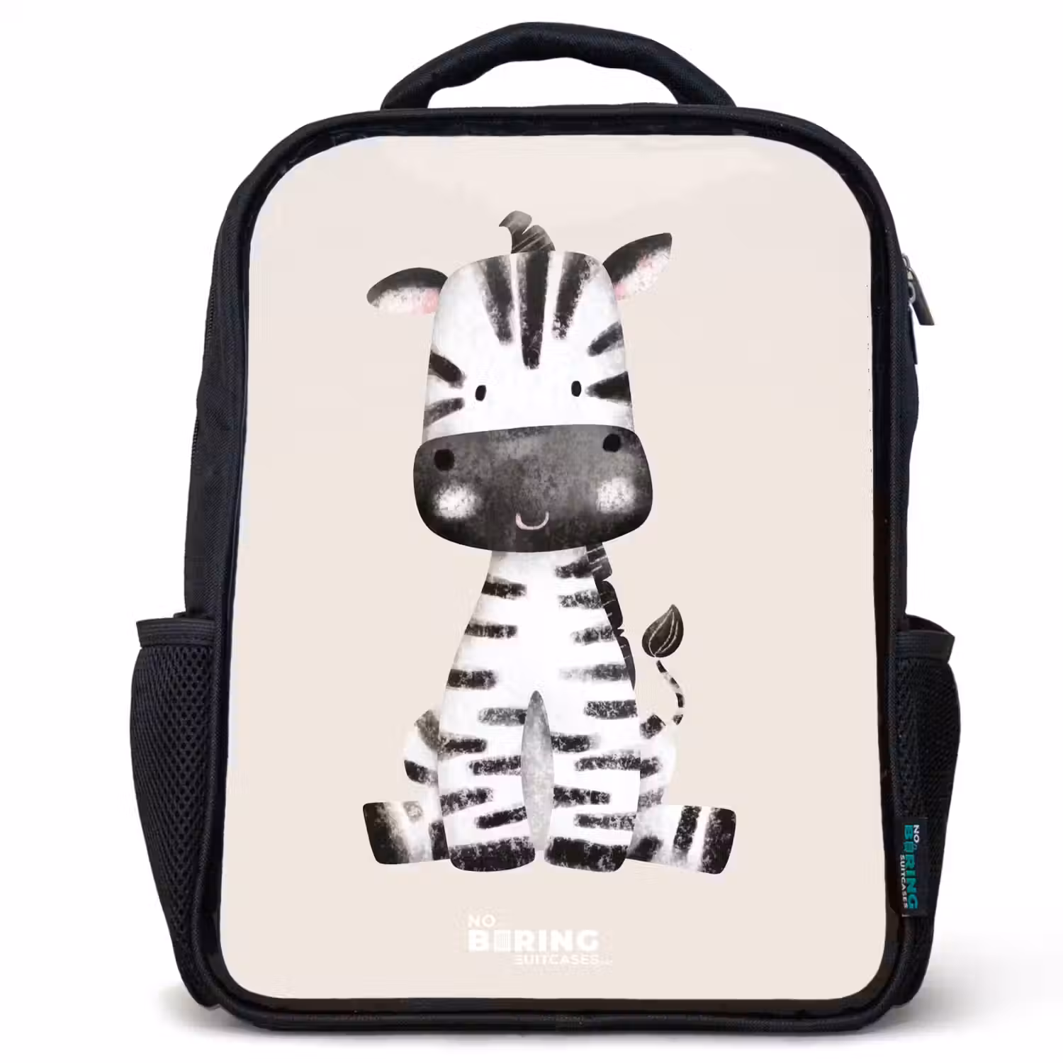 Zebra portrettekening met beige achtergrond Rugzak - Zwart middel -3d