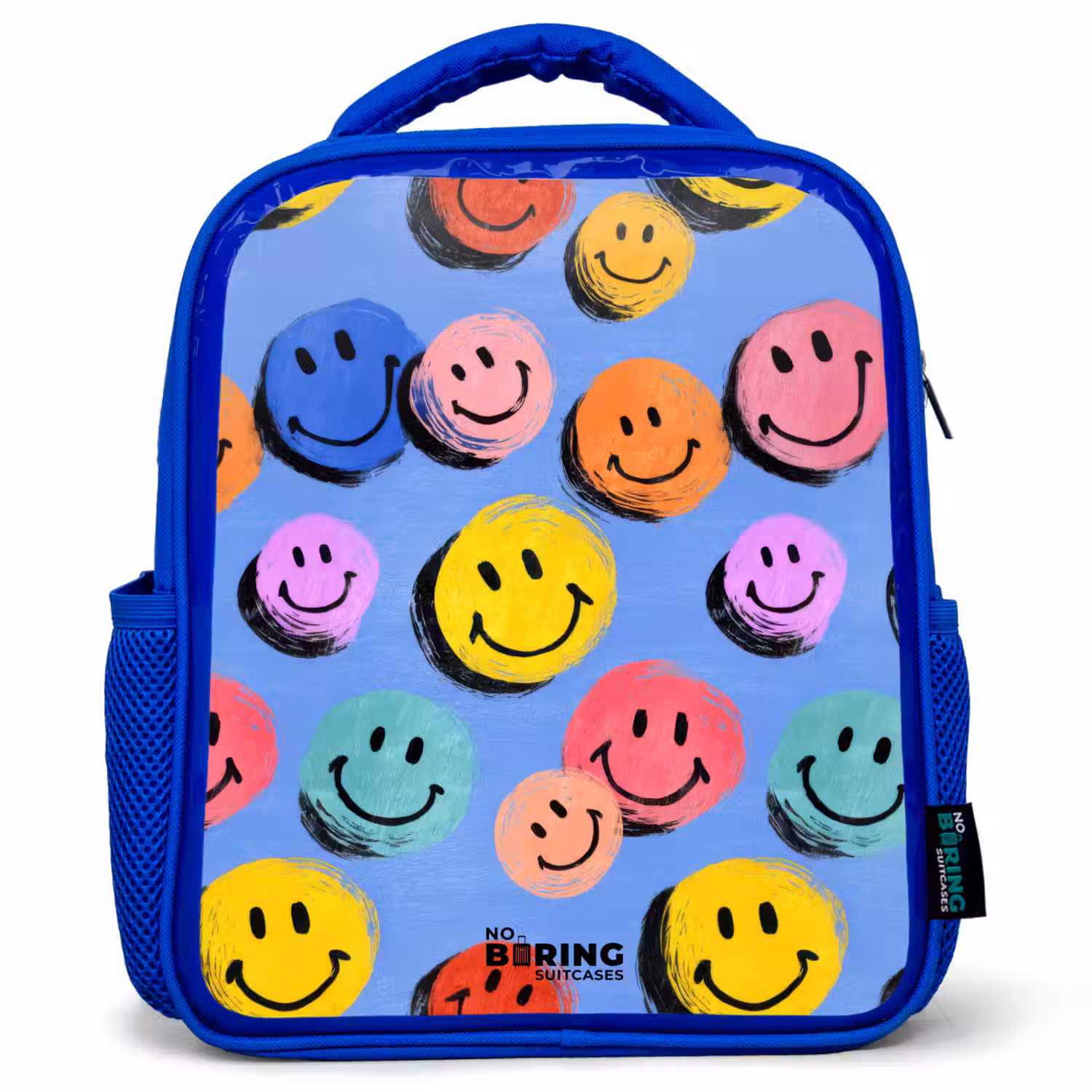 Een speels en kunstzinnig patroon van kleurrijke smileys Kinderrugzak - Blauw middel -3d