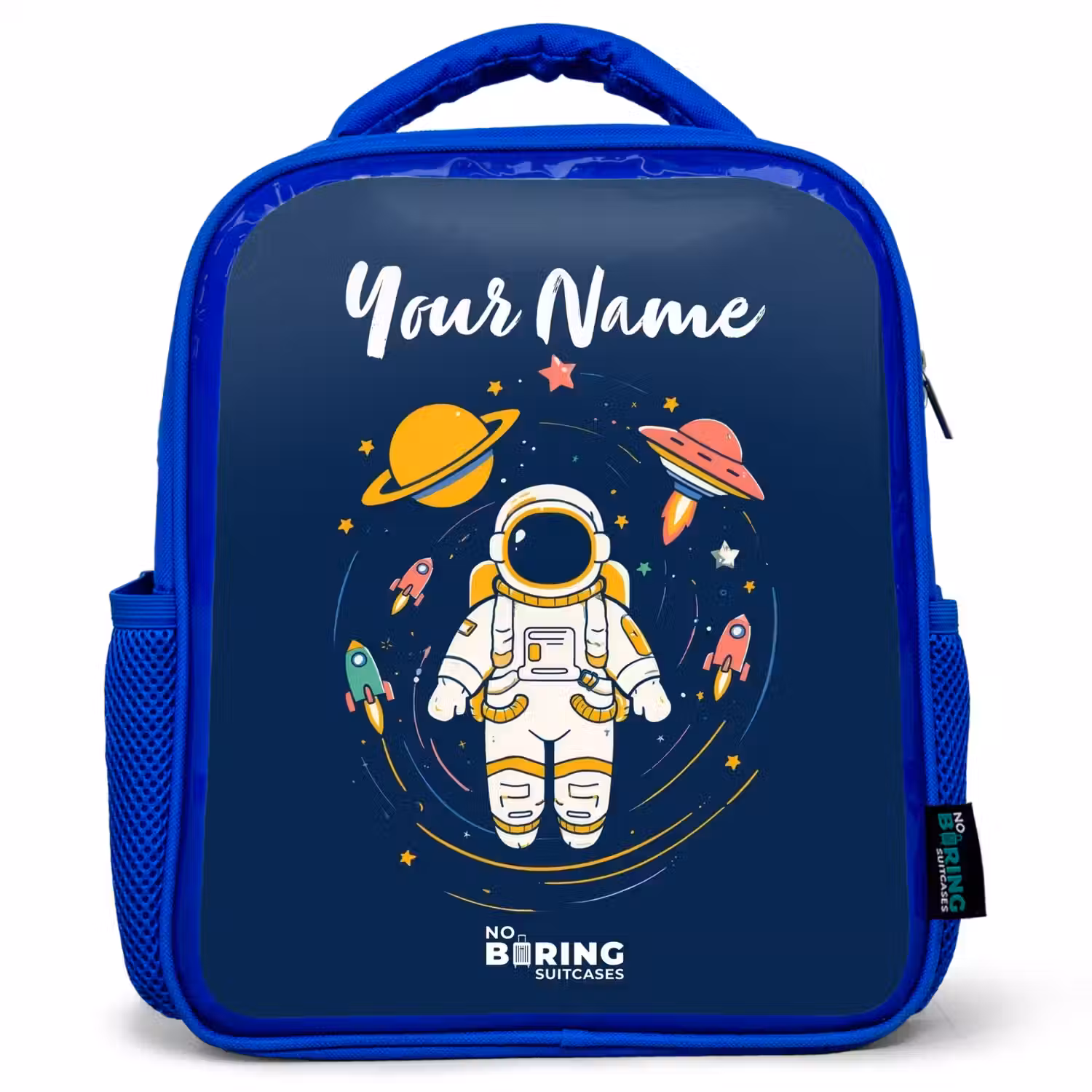 Astronaut - Planeet - Sterren - Raket Kinderrugzak - Blauw middel -3d