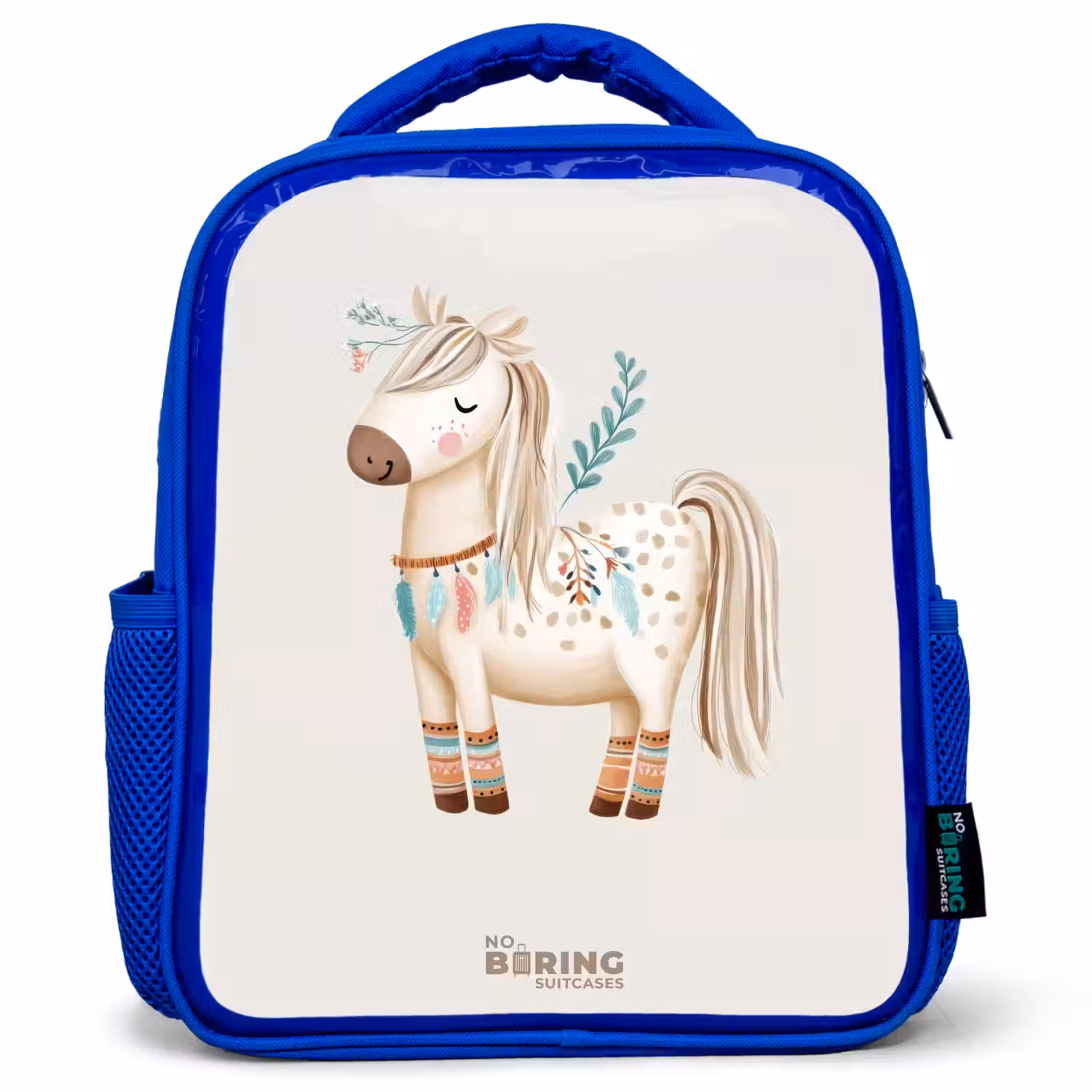 Bohemian paard in beige tinten Kinderrugzak - Blauw middel -3d