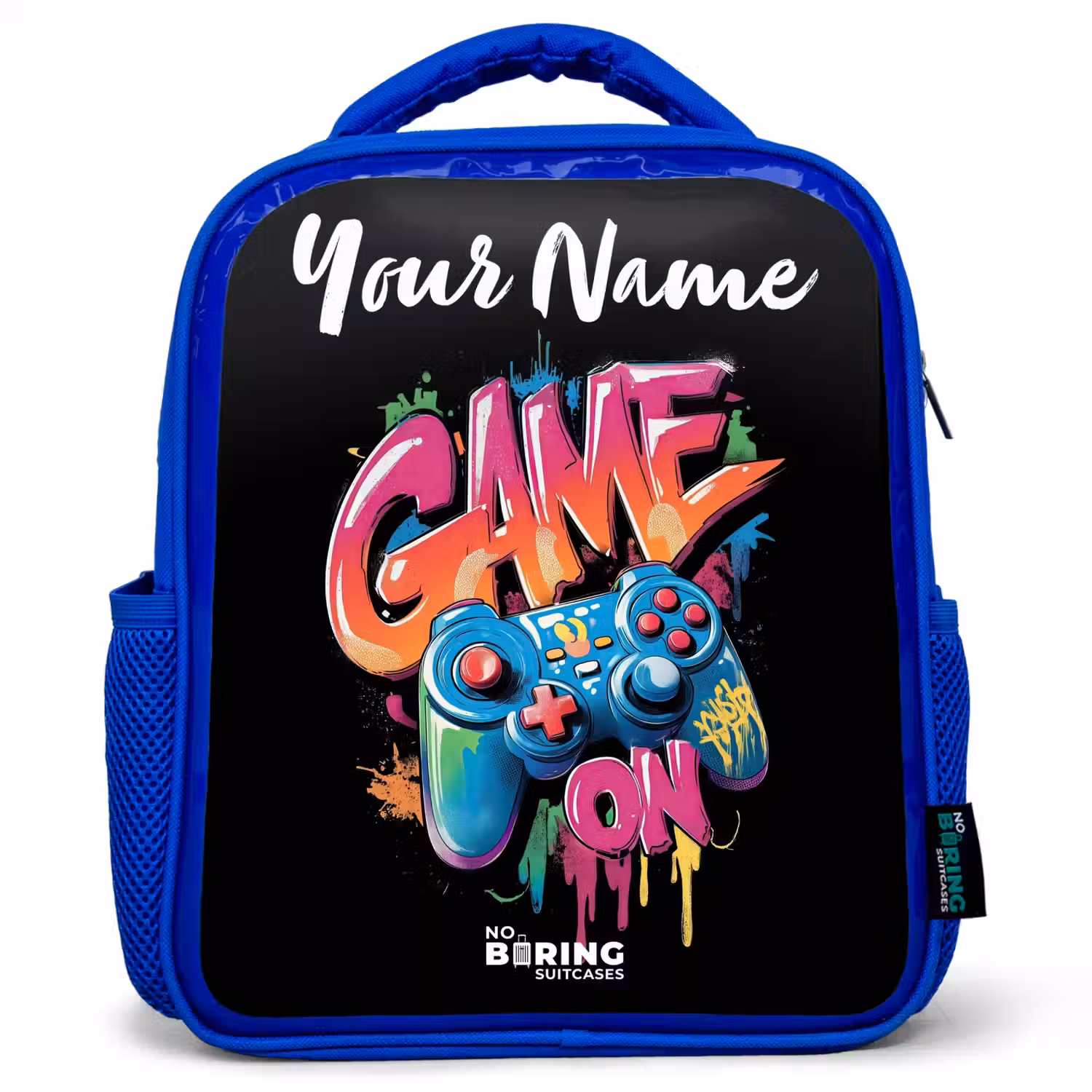 Controller - Game - Graffiti - Tekst Kinderrugzak - Blauw middel -3d