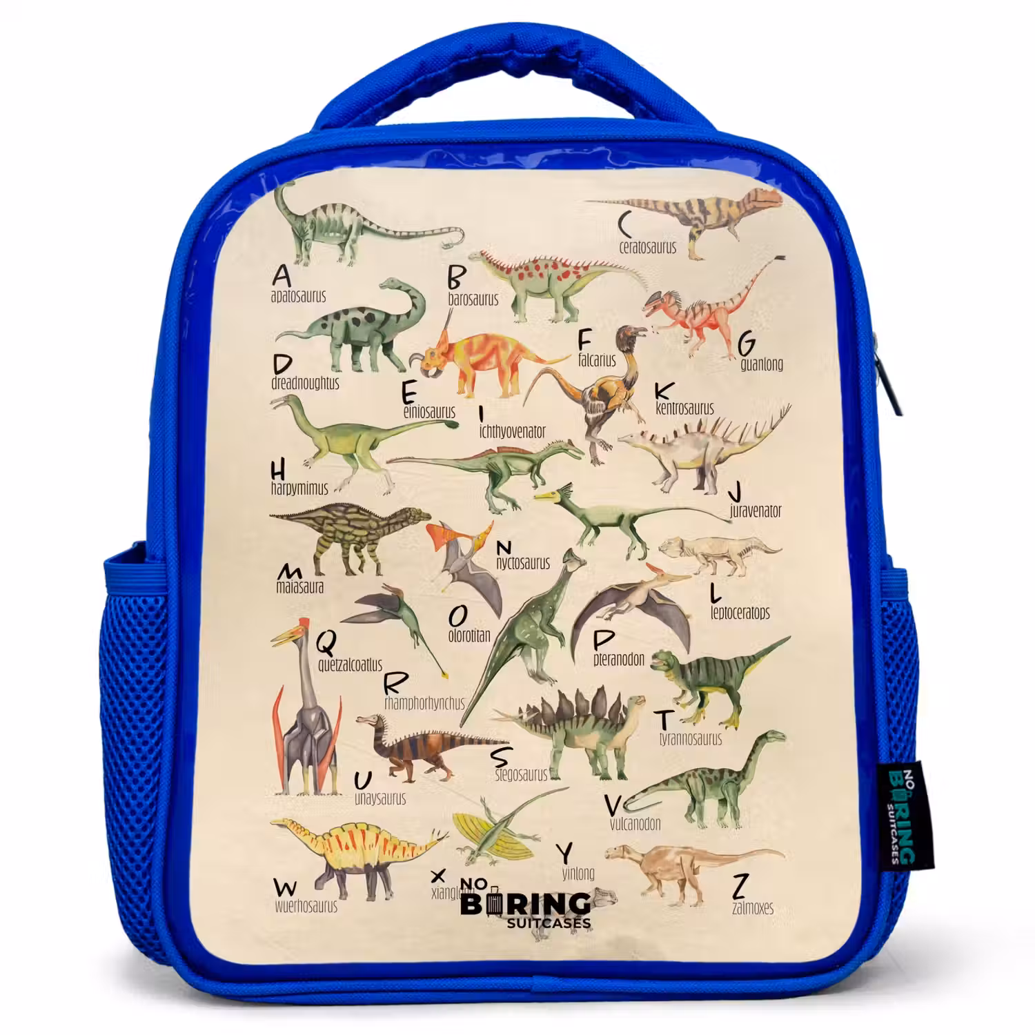 Dino alfabet Kinderrugzak - Blauw middel -3d