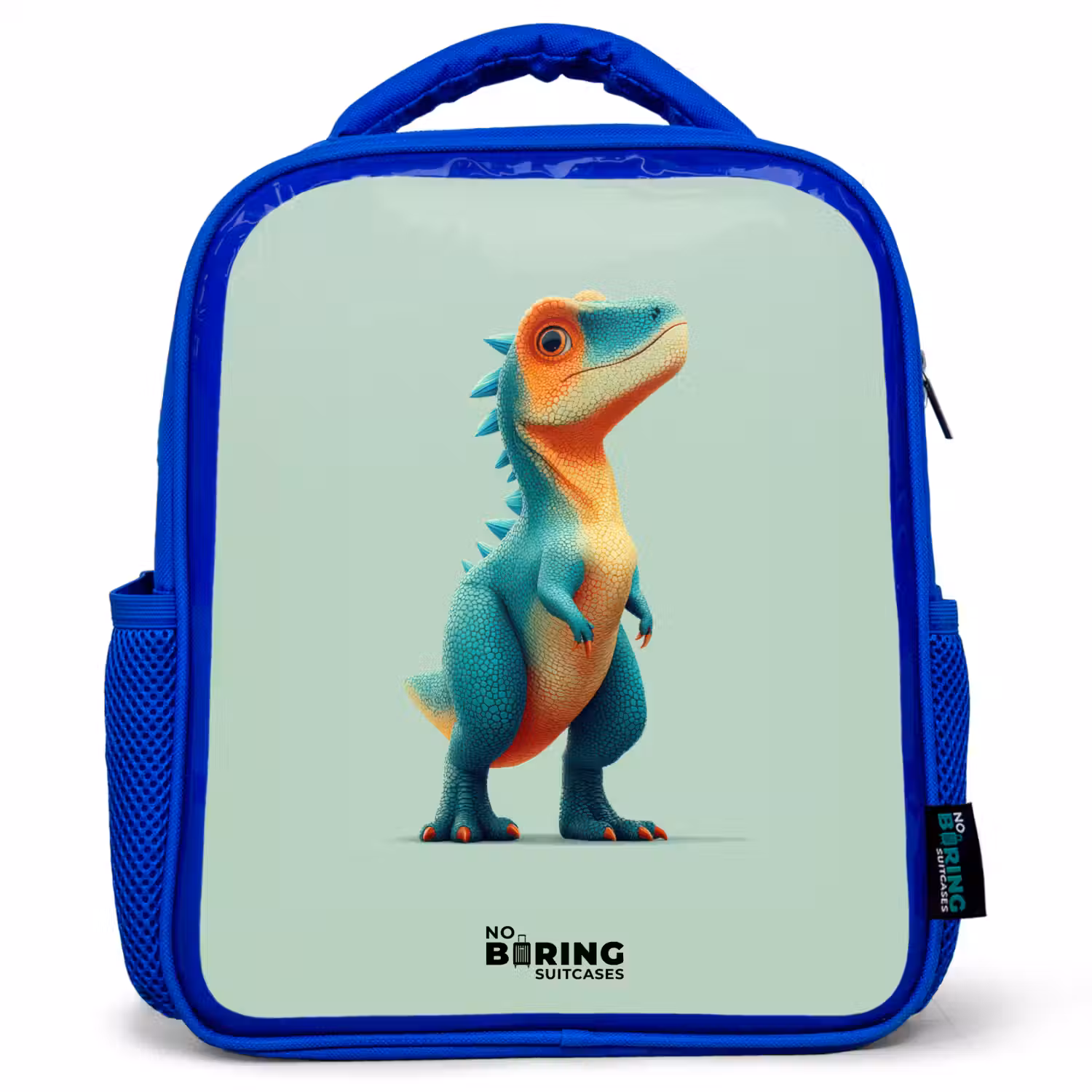 Dino - Dier - Groen - Oranje Kinderrugzak - Blauw middel -3d