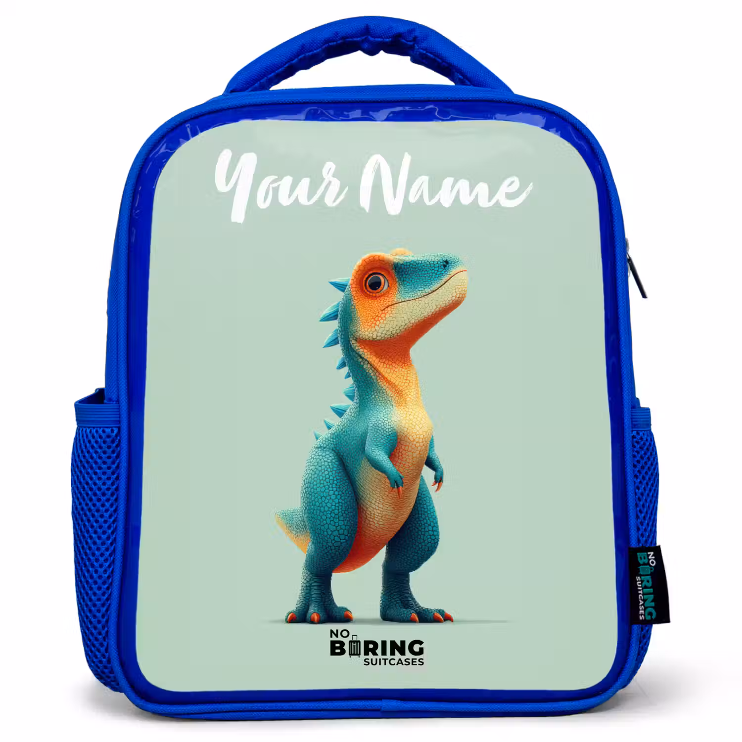 Dino - Dier - Groen - Oranje Kinderrugzak - Blauw middel -3d