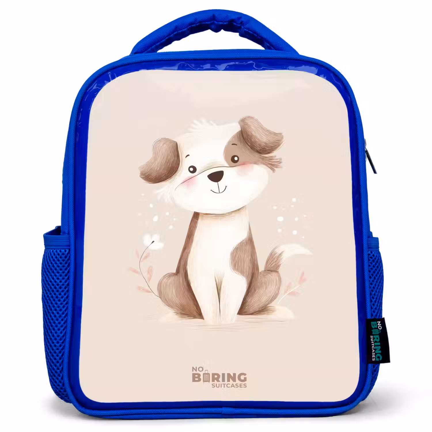Hond in de kleuren bruin en beige Kinderrugzak - Blauw middel -3d