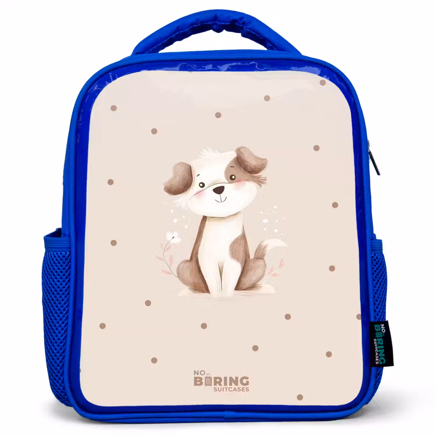 Honden pup omringd door bruine stippen Kinderrugzak - Blauw middel -3d