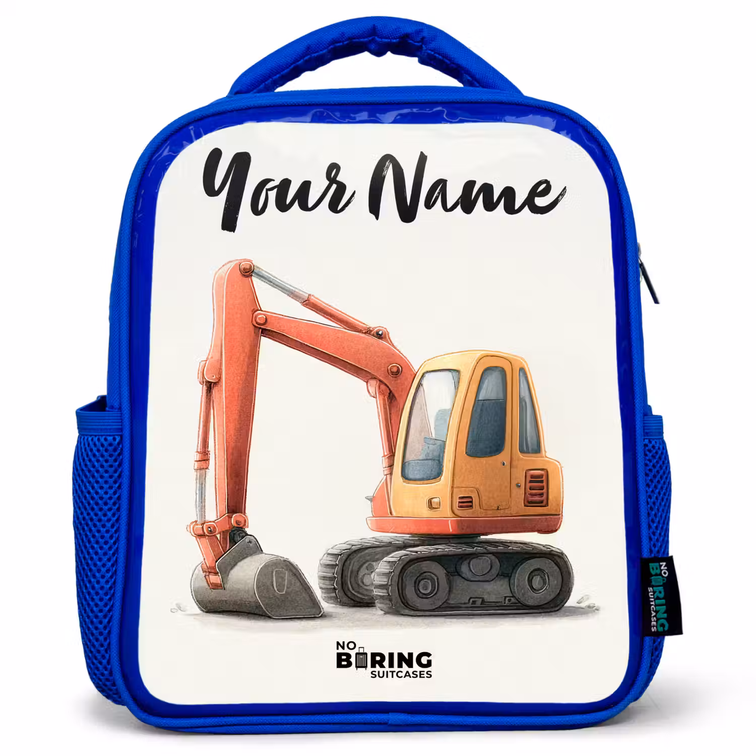 Graafmachine - Getekend - Oranje Kinderrugzak - Blauw middel -3d