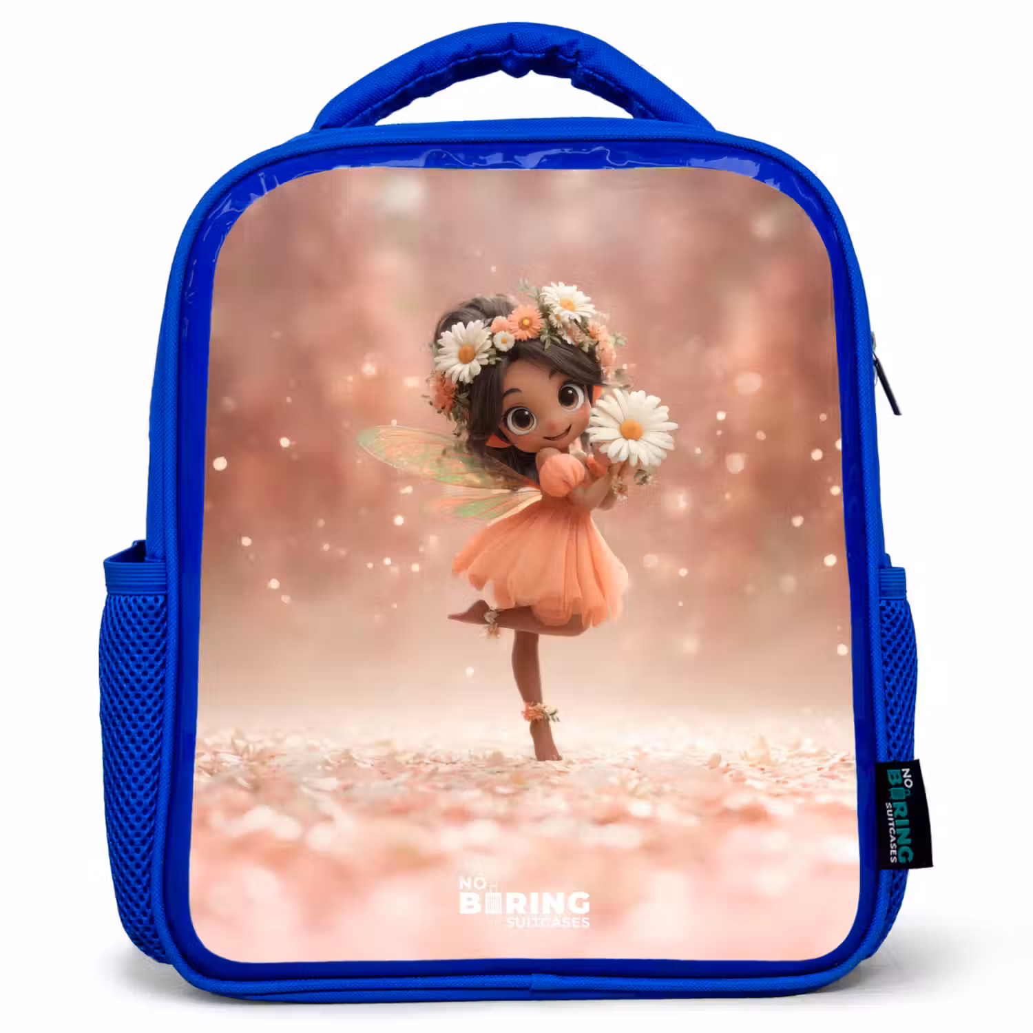 Fee met madeliefjes Kinderrugzak - Blauw middel -3d