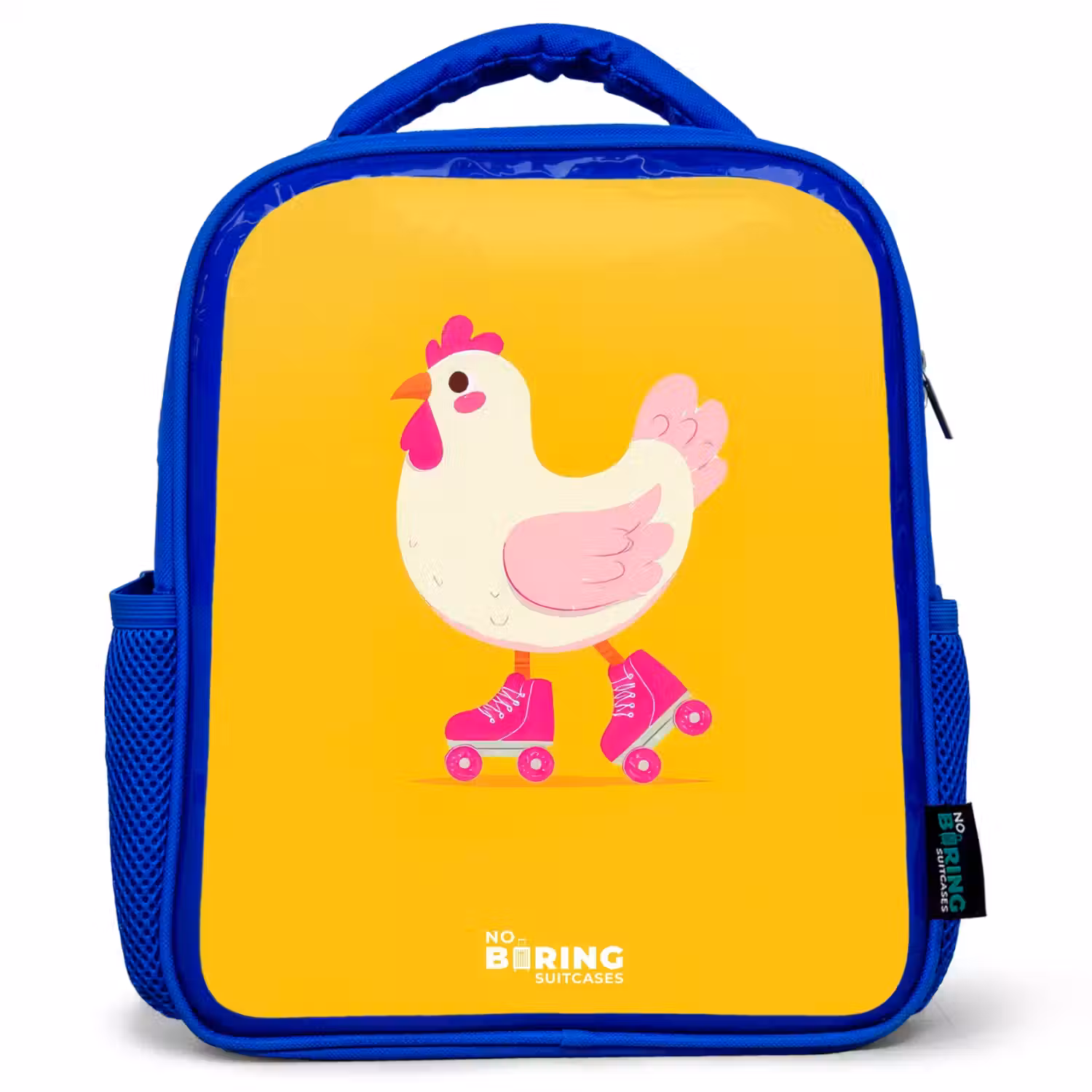 Kip - Rolschaatsen - Geel Kinderrugzak - Blauw middel -3d