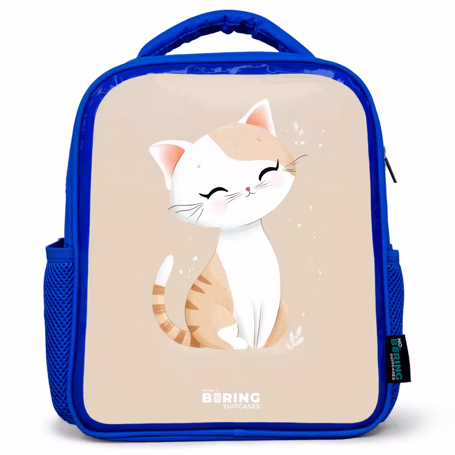 Kitten in de kleuren beige en wit Kinderrugzak - Blauw middel -3d