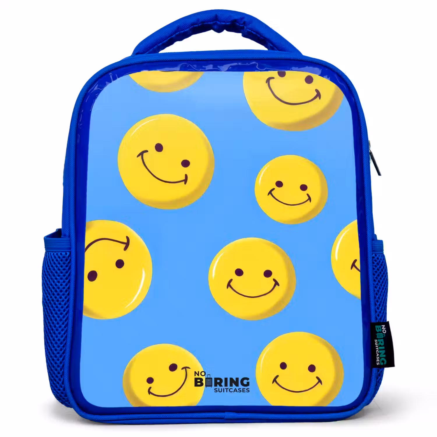Vrolijke smileyregen Kinderrugzak - Blauw middel -3d