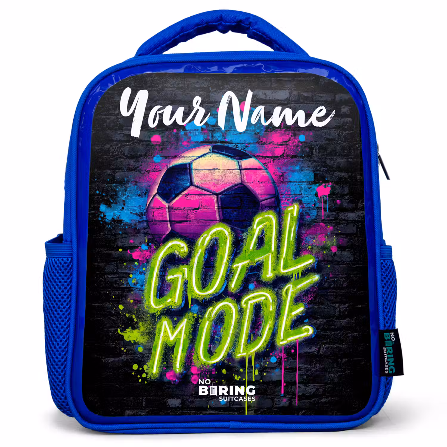 Neon - Graffiti - Voetbal - Kleurrijk Kinderrugzak - Blauw middel -3d