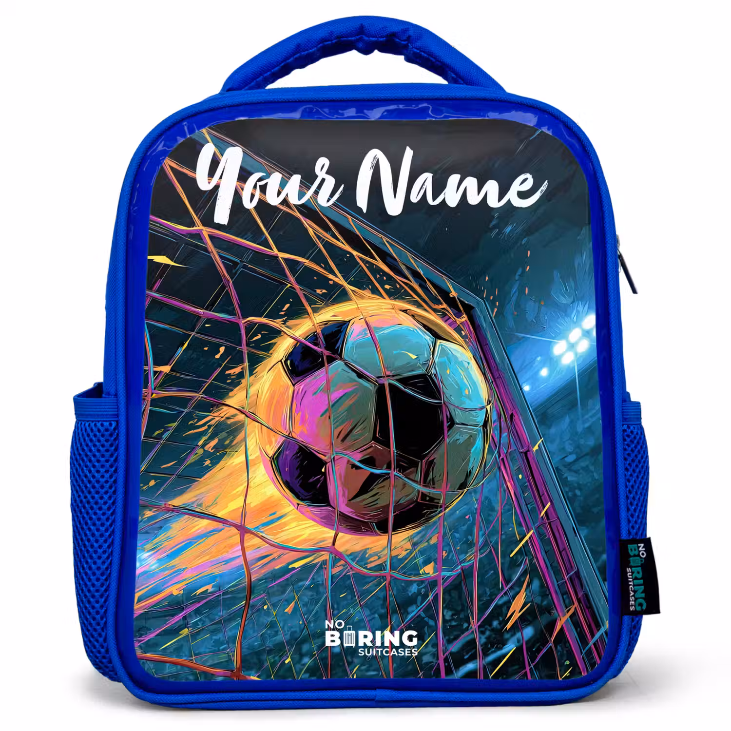 Neon - Net - Voetbal - Kleurrijk Kinderrugzak - Blauw middel -3d