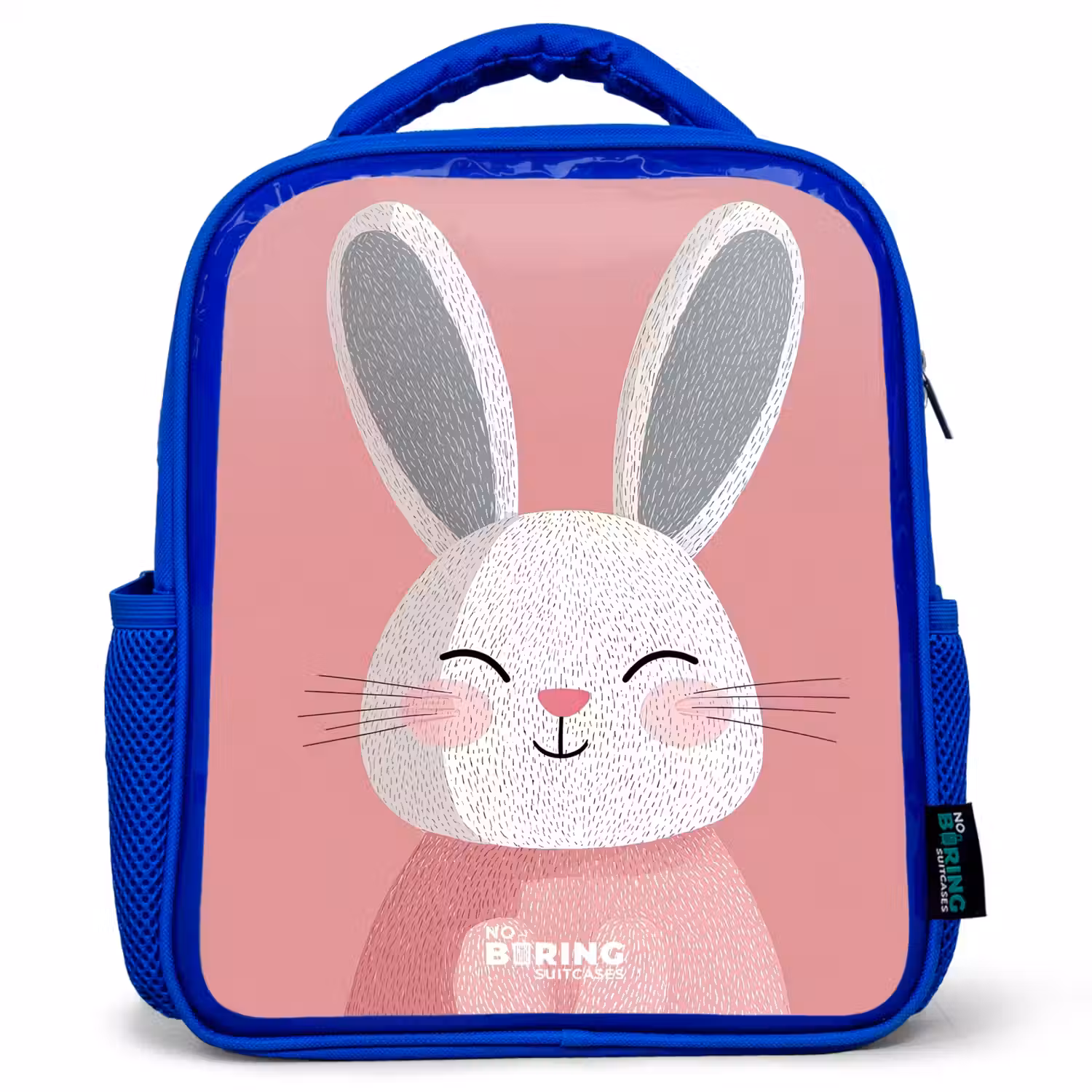 Roze - Konijn - Glimlach - Illustratie Kinderrugzak - Blauw middel -3d