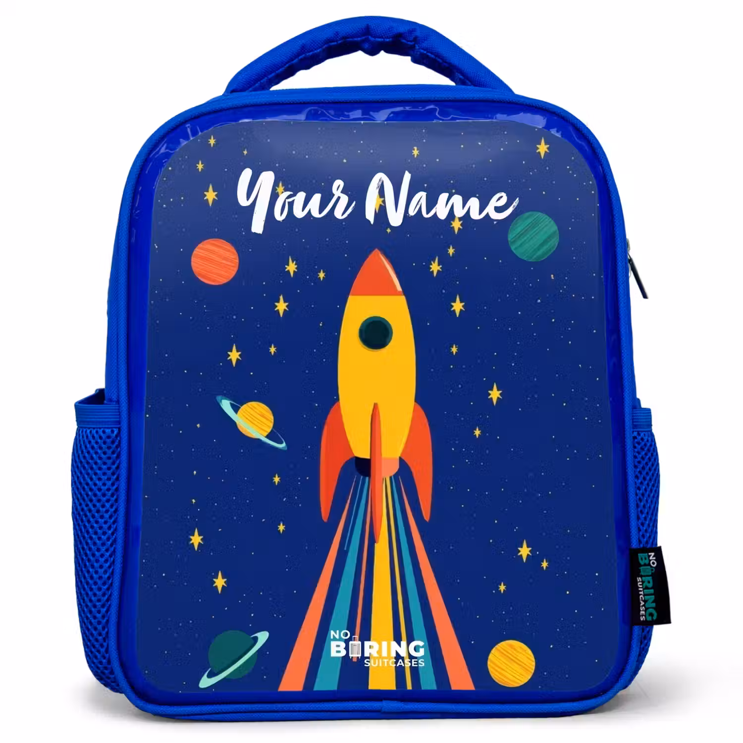 Raket - Sterren - Planeet - Ruimte Kinderrugzak - Blauw middel -3d
