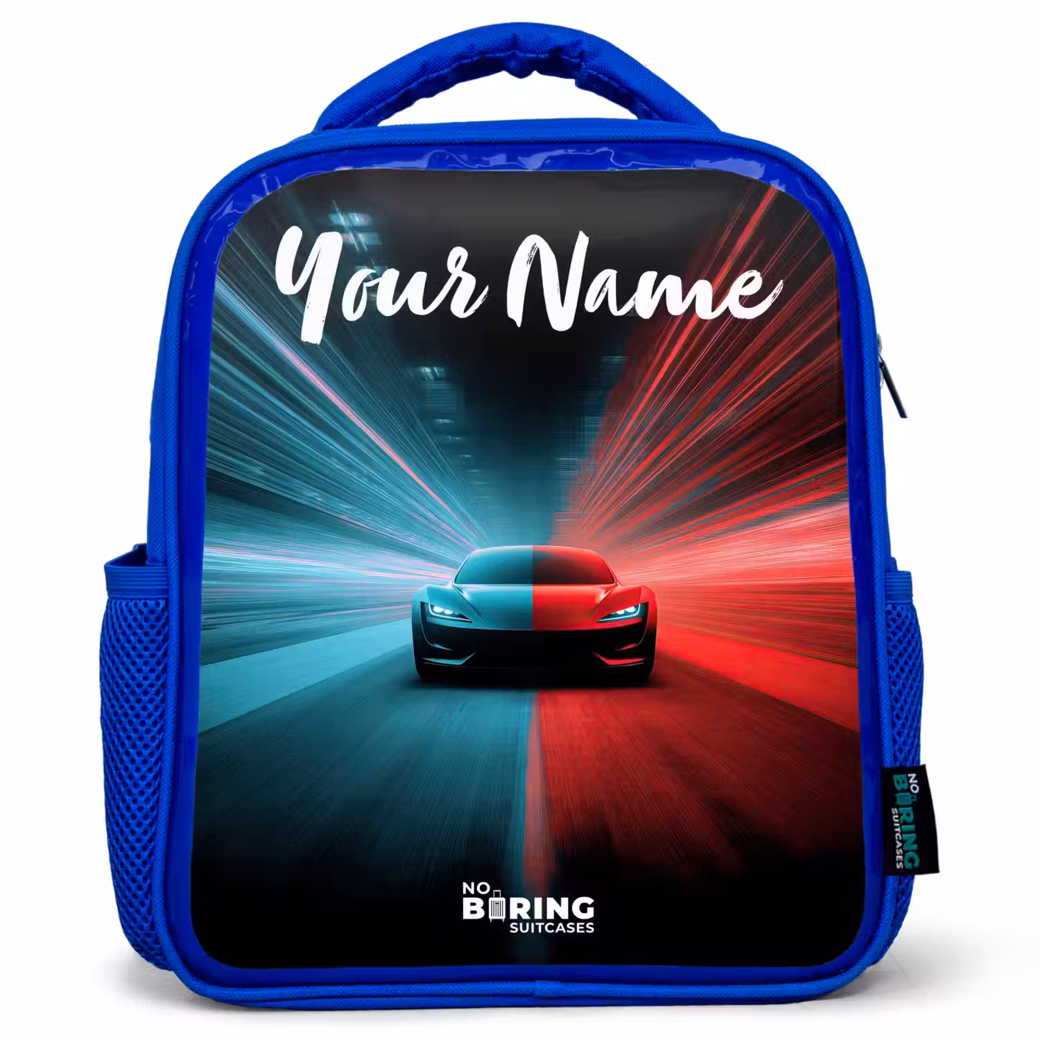Sportauto - Blauw - Neon - Stad Kinderrugzak - Blauw middel -3d