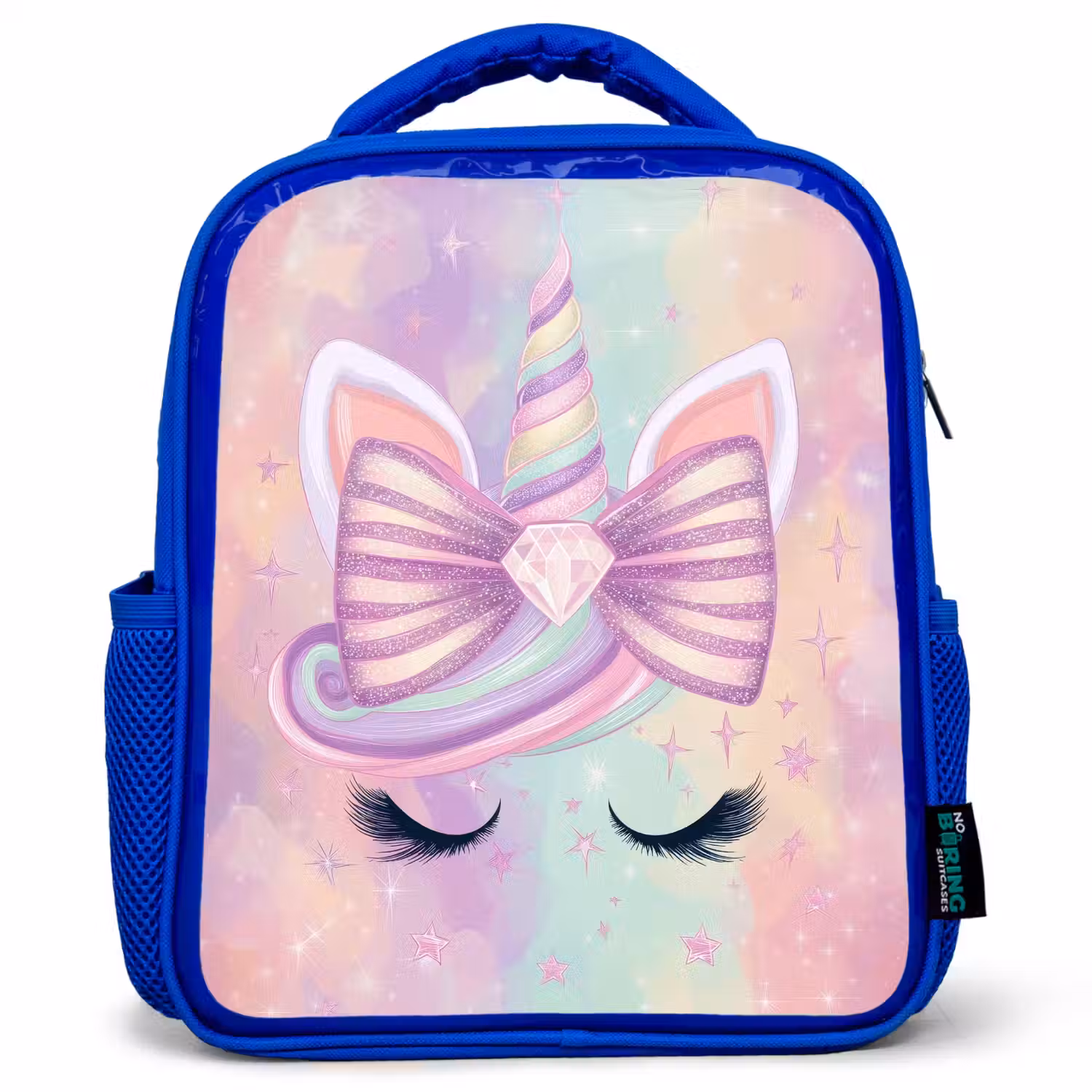 Eenhoorn - Glitters - Regenboog - Pastel Kinderrugzak - Blauw middel -3d