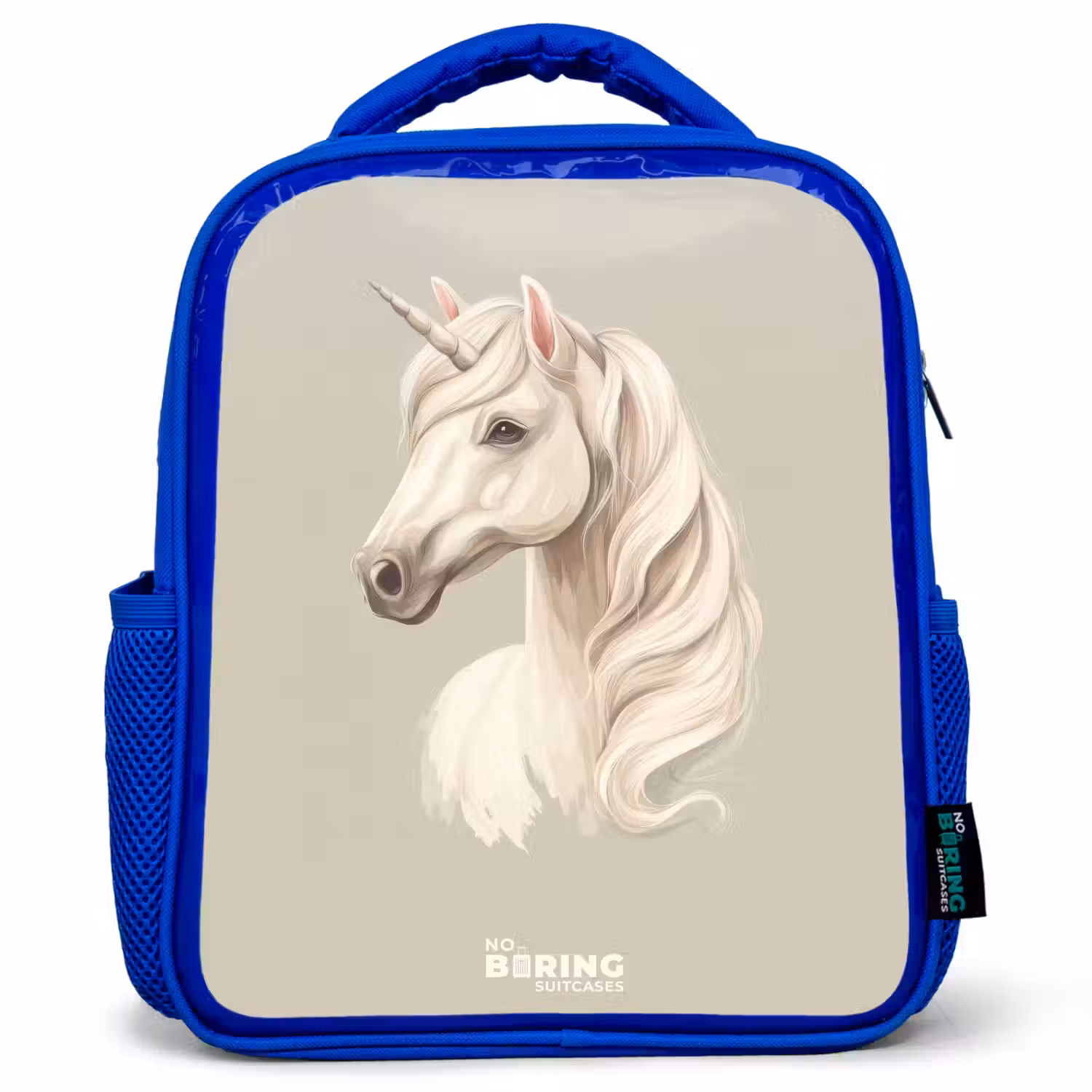 Eenhoorn in neutrale kleuren Kinderrugzak - Blauw middel -3d