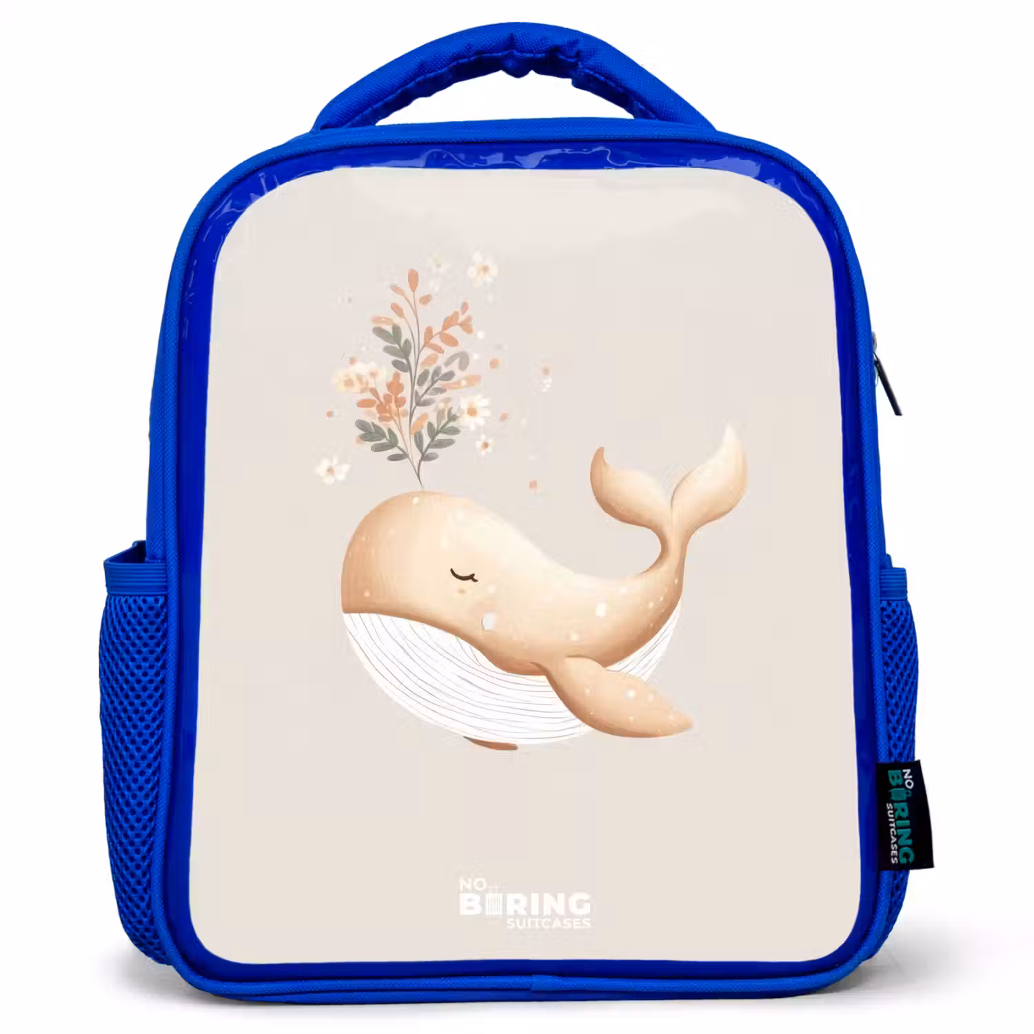 Walvis in pastel beige kleuren Kinderrugzak - Blauw middel -3d