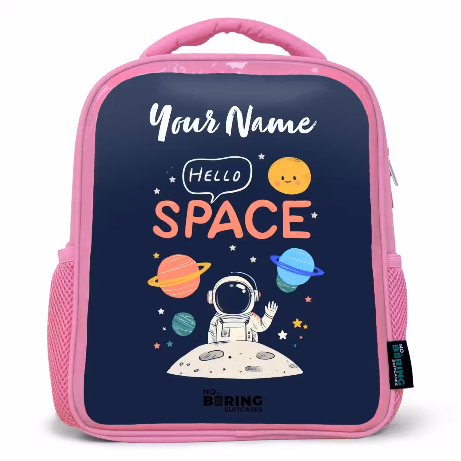 Astronaut - Quote - Planeten - Sterren Kinderrugzak - Roze middel -3d