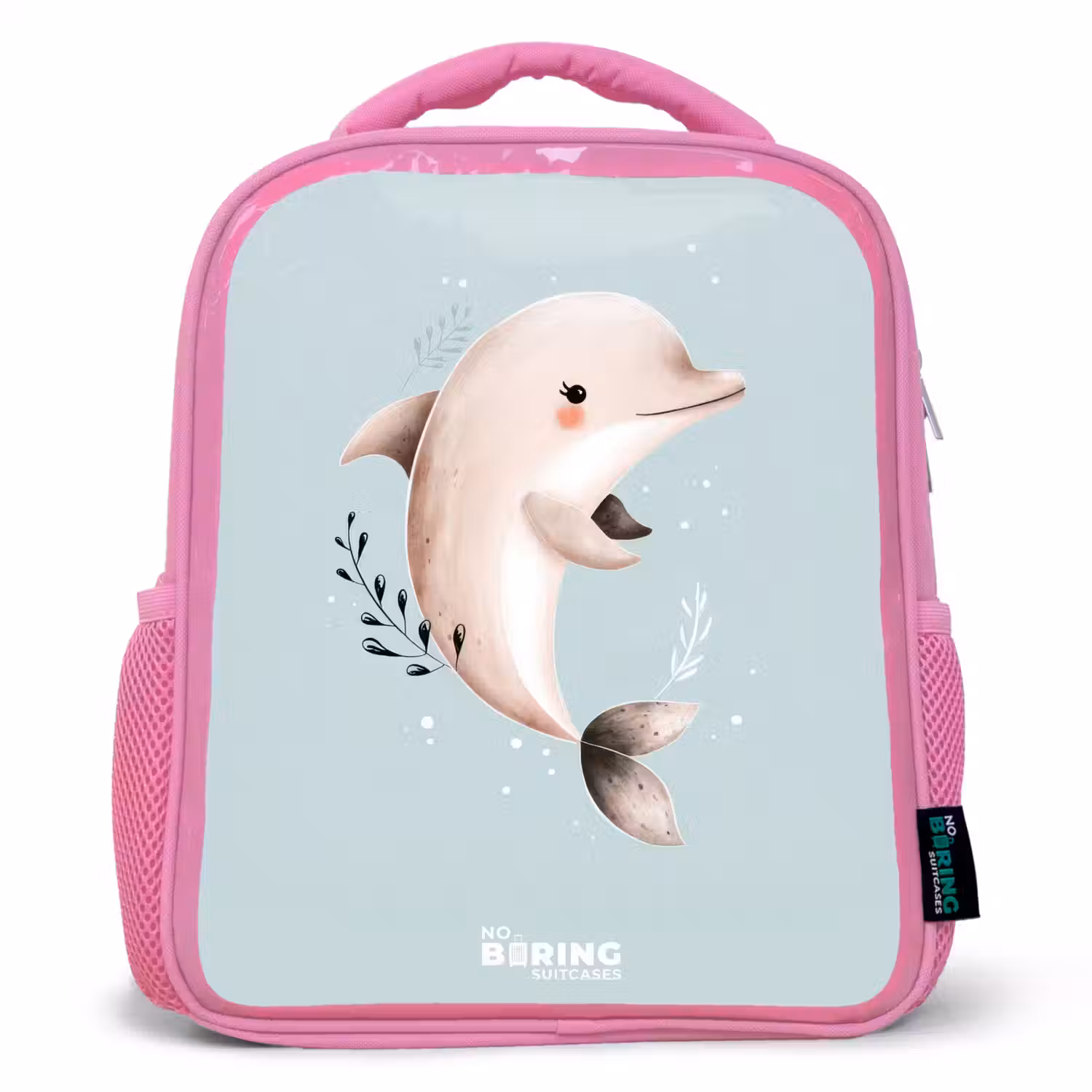Beige dolfijn in blauw water Kinderrugzak - Roze middel -3d