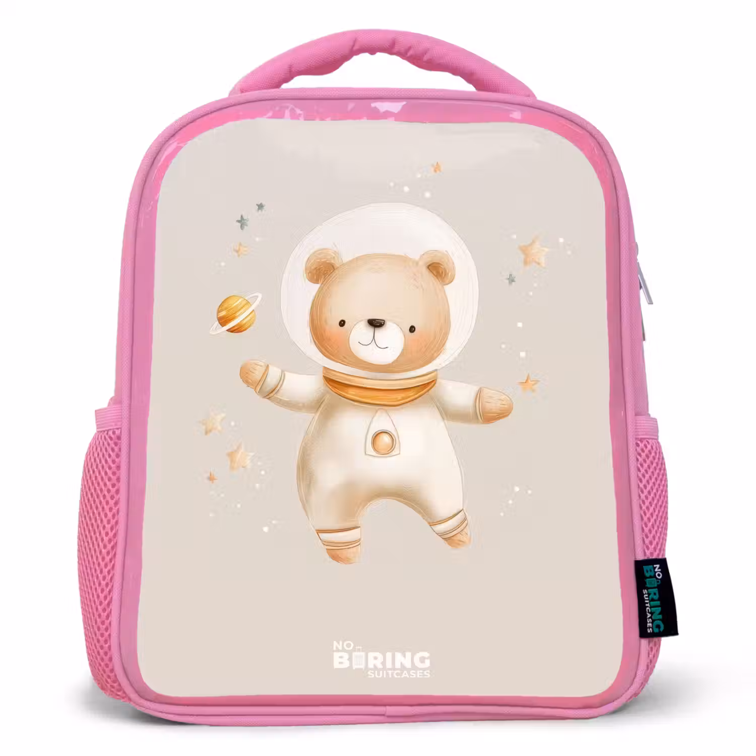 Beige ruimtebeer zweeft tussen sterren Kinderrugzak - Roze middel -3d