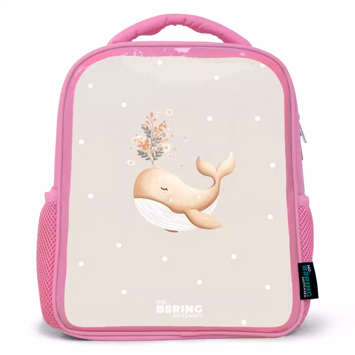 Beige walvis in bloemenzee Kinderrugzak - Roze middel -3d