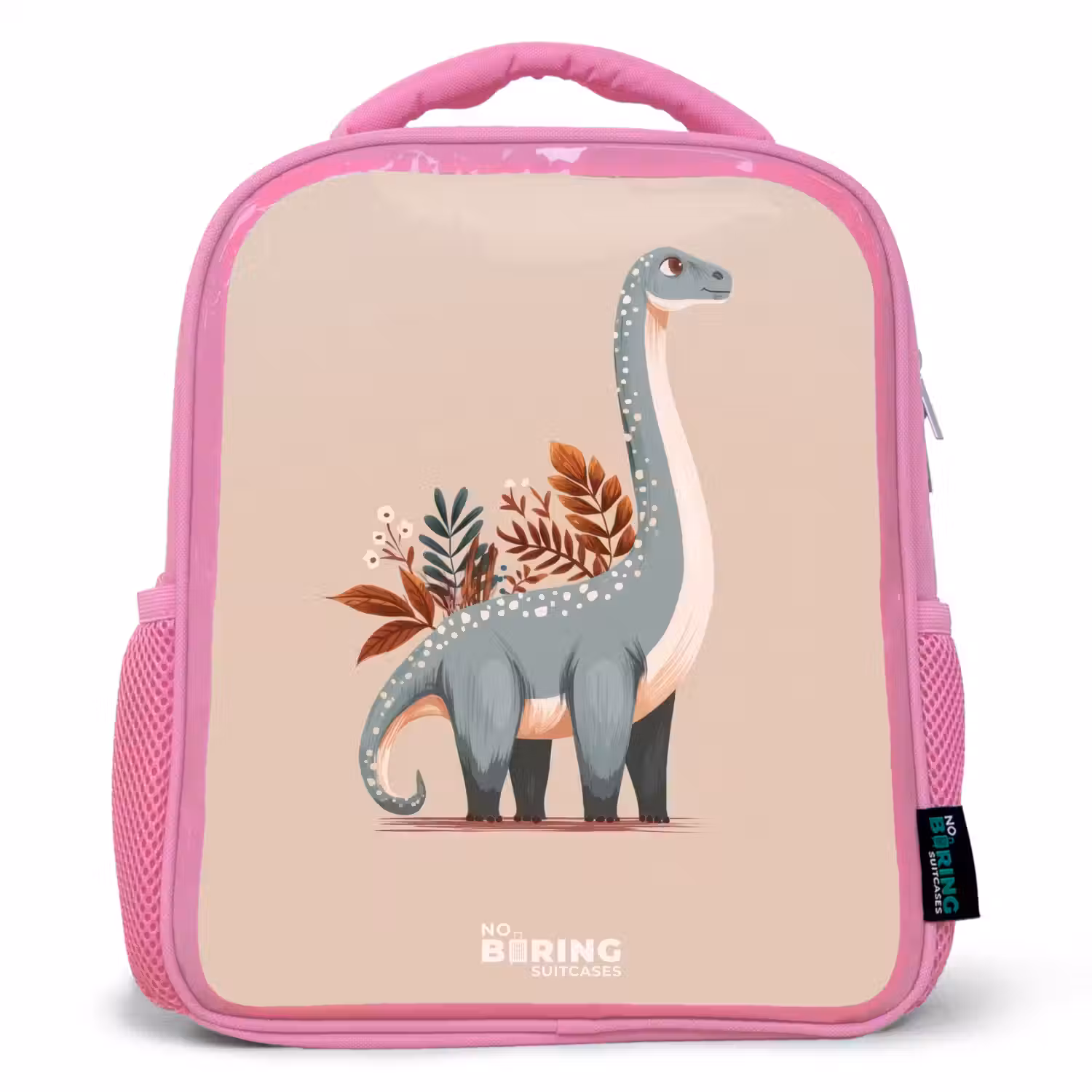 Blauwe dinosaurus op een beige achtergrond Kinderrugzak - Roze middel -3d