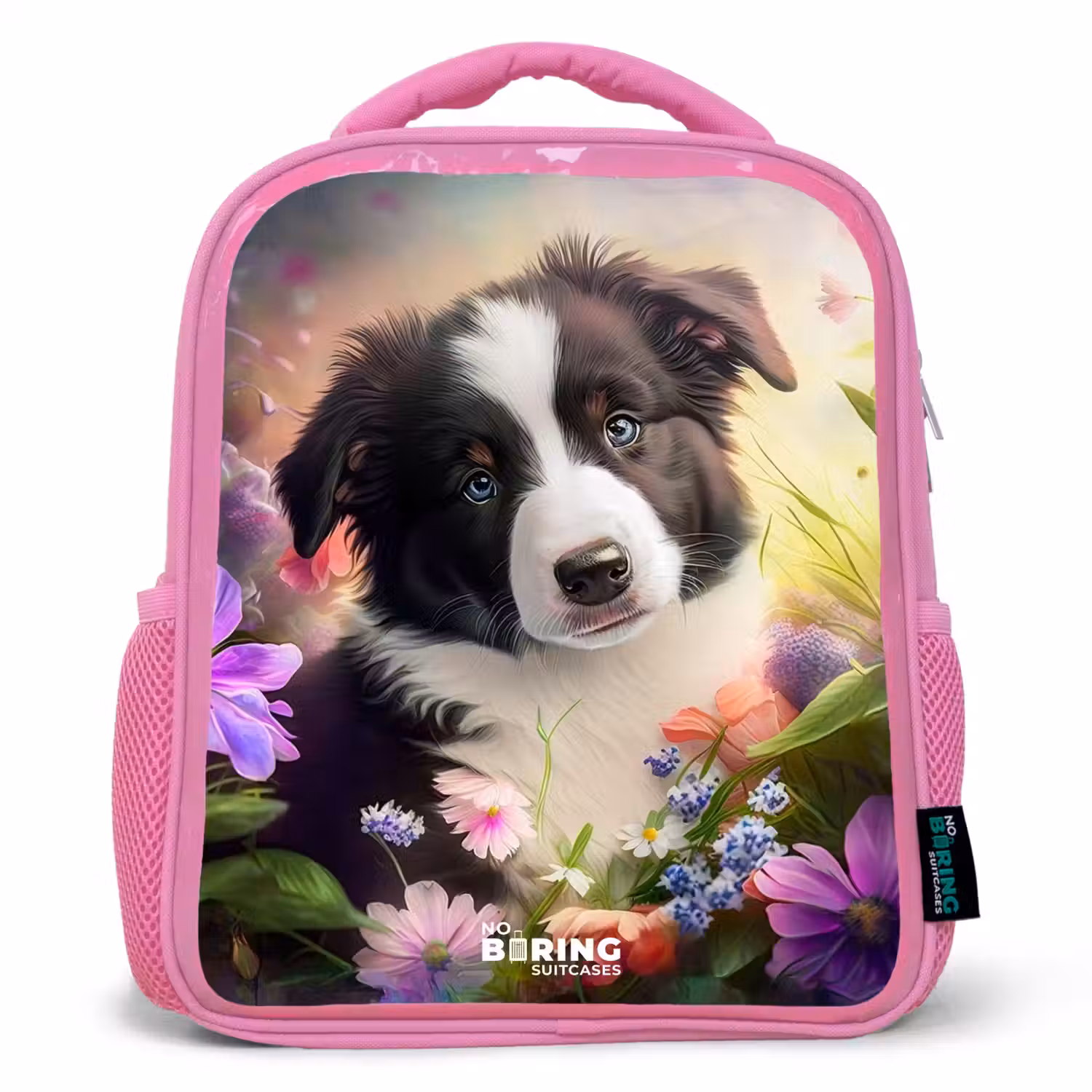 Hond met blauwe ogen in een veld Kinderrugzak - Roze middel -3d