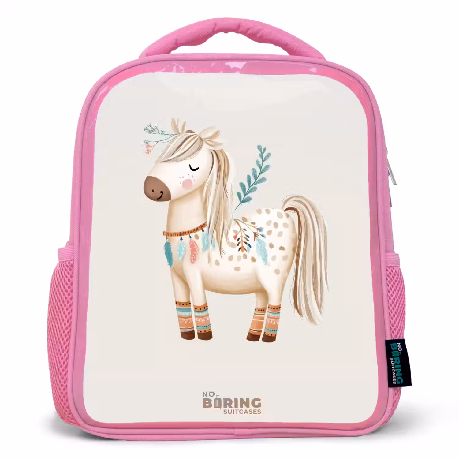 Bohemian paard in beige tinten Kinderrugzak - Roze middel -3d