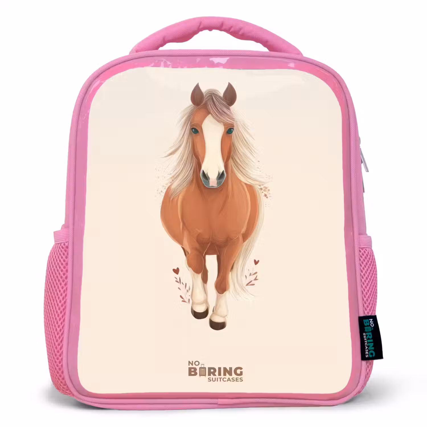 Bruin paard in gallop Kinderrugzak - Roze middel -3d