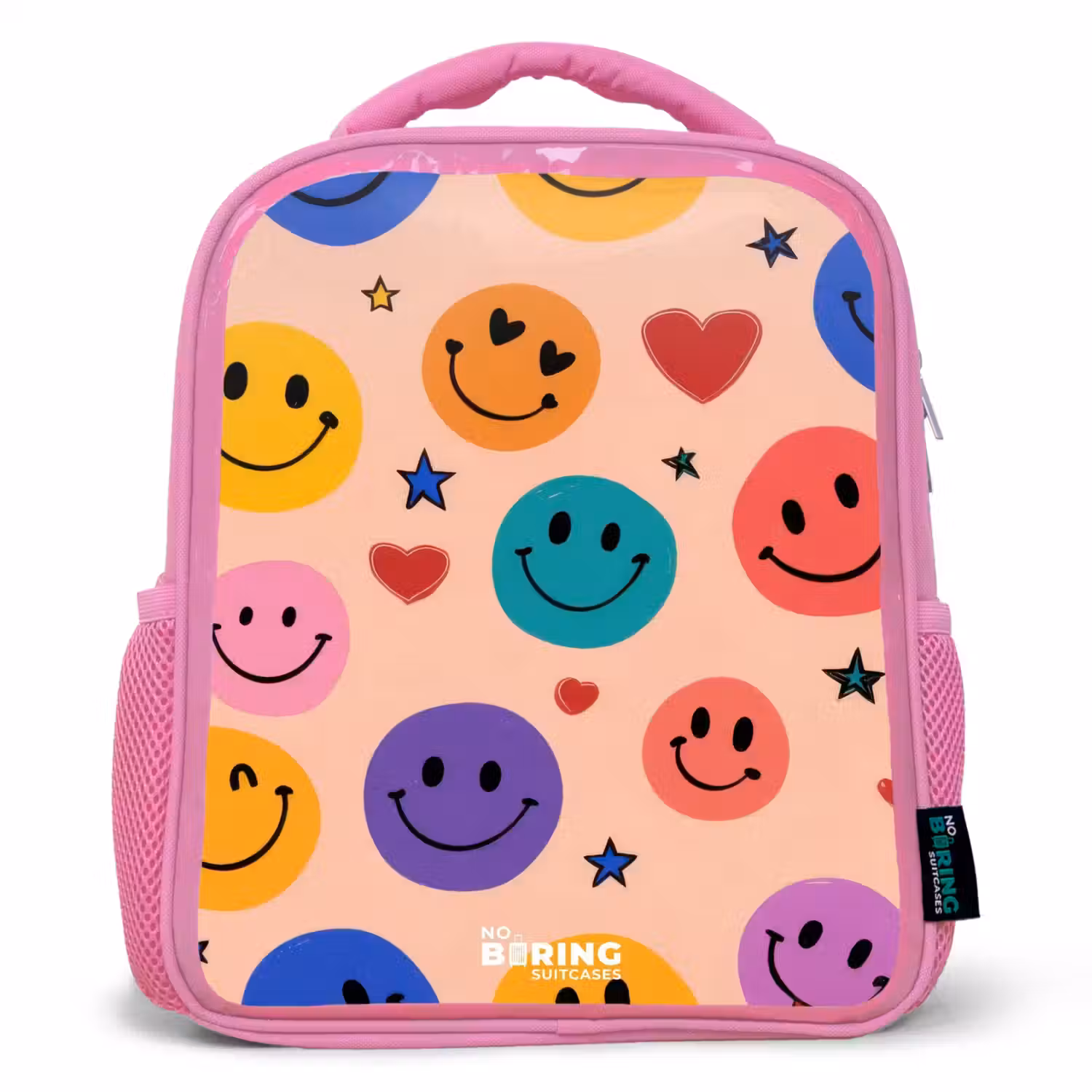 Vrolijk Smiley-patroon Kinderrugzak - Roze middel -3d