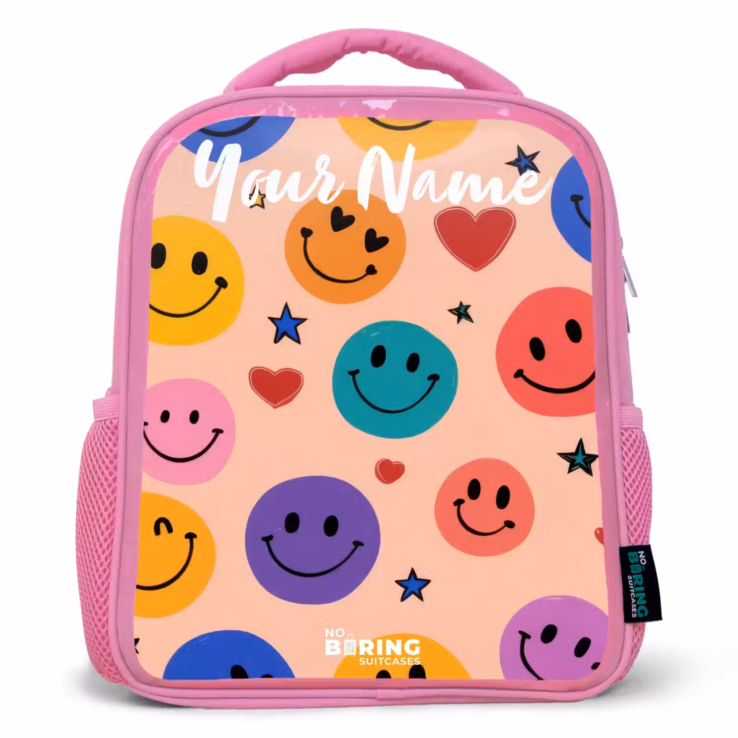 Vrolijk Smiley-patroon Kinderrugzak - Roze middel -3d