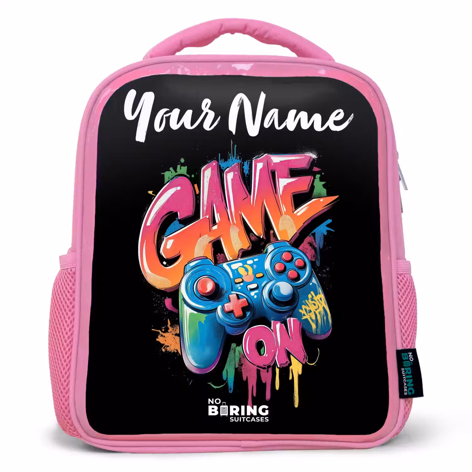 Controller - Game - Graffiti - Tekst Kinderrugzak - Roze middel -3d