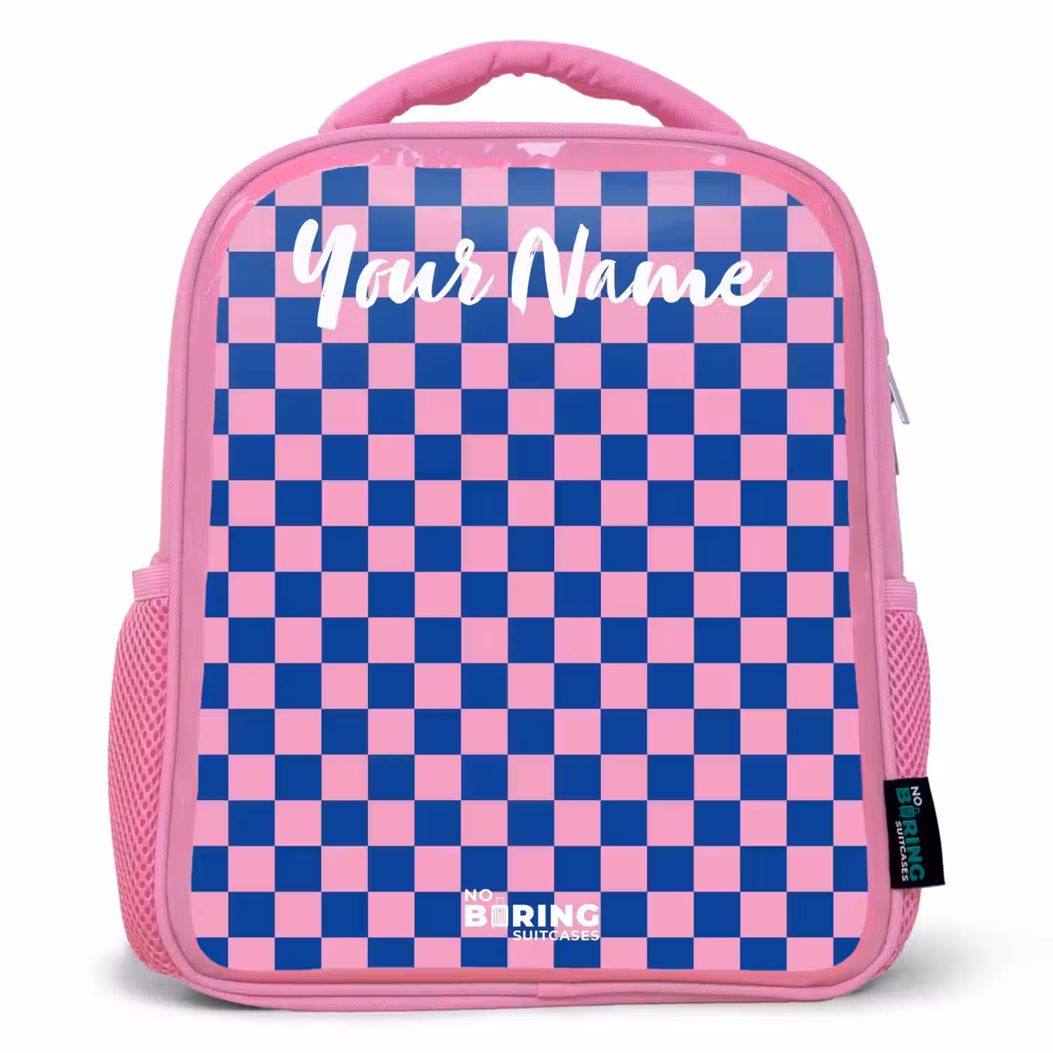 Blokjes - Blauw - Roze Kinderrugzak - Roze middel -3d