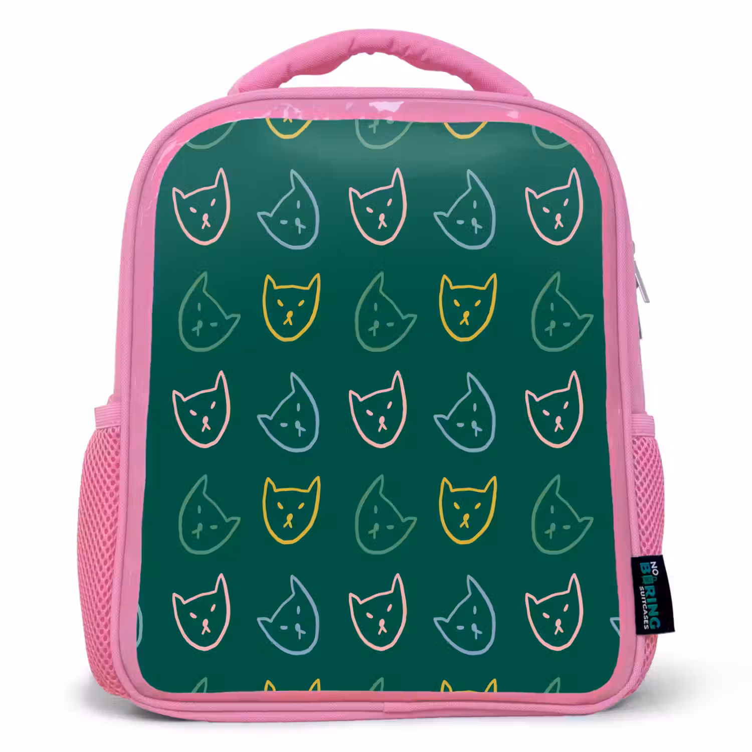 Donkergroen - Gezichten - Katten - Kleuren Kinderrugzak - Roze middel 863 -3d
