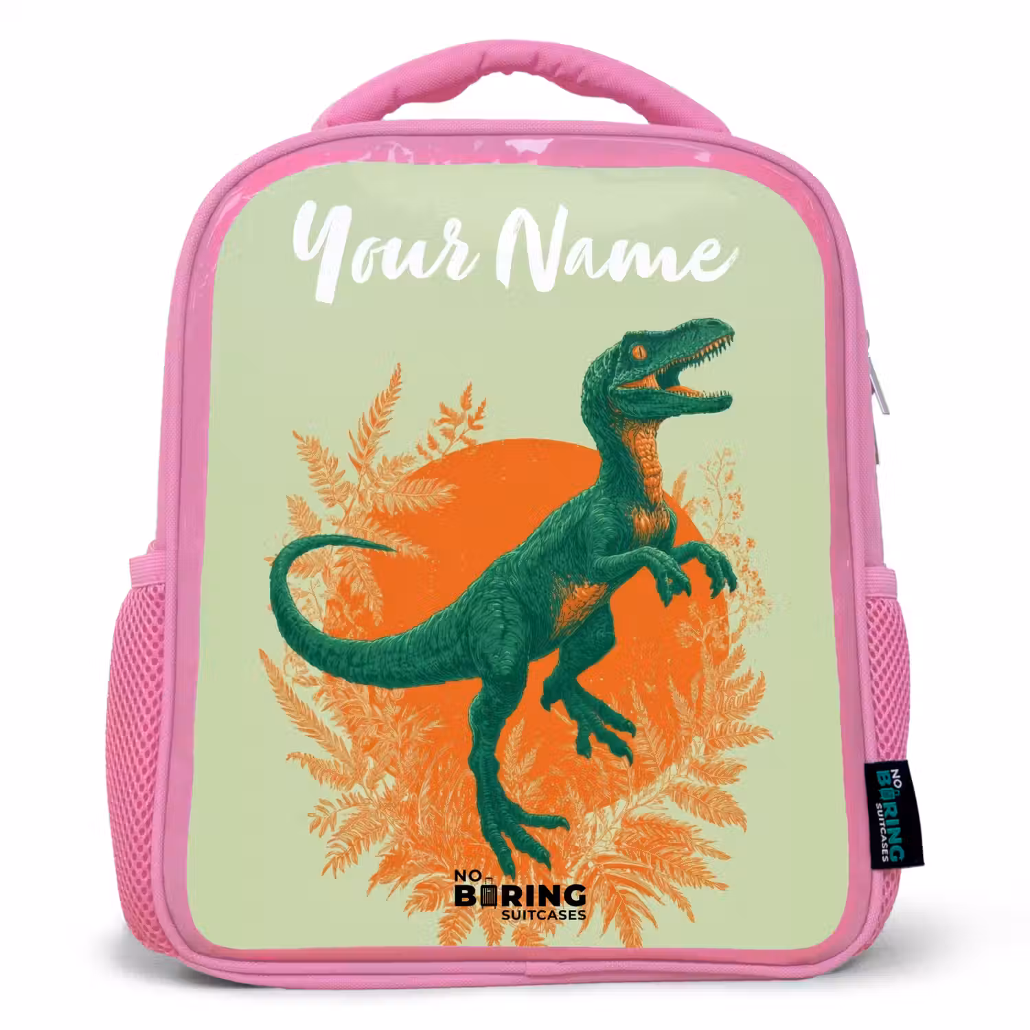 Dino - Natuur - Groen Kinderrugzak - Roze middel -3d