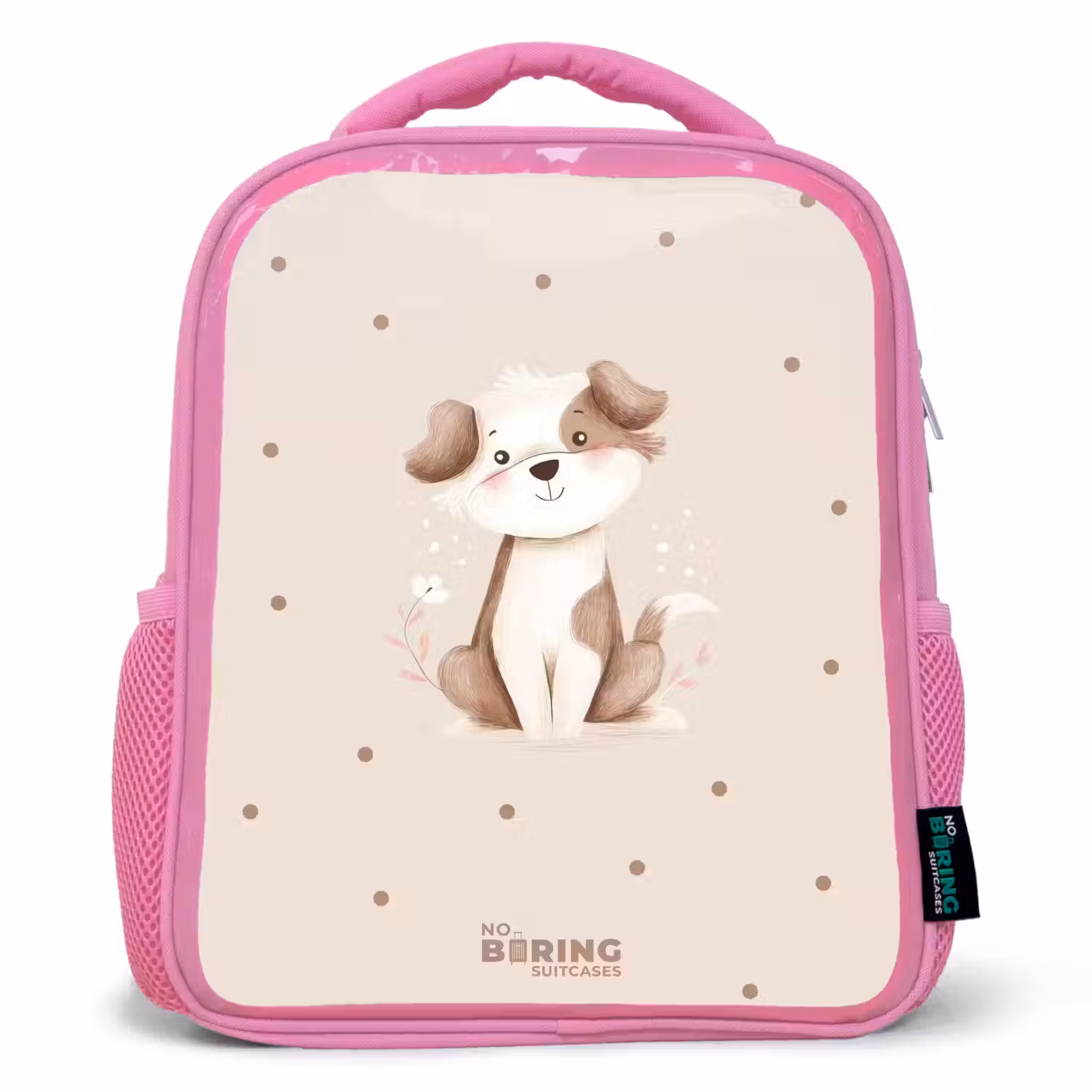 Honden pup omringd door bruine stippen Kinderrugzak - Roze middel -3d