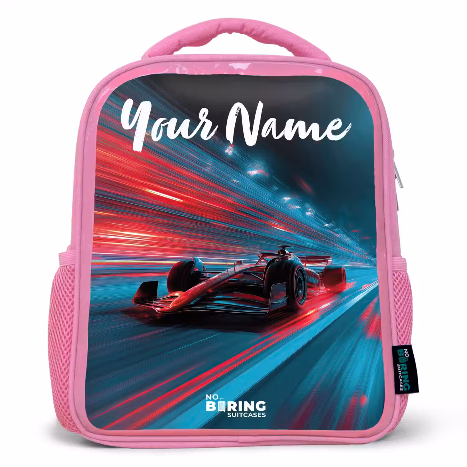 Formule 1 - Raceauto - Rood - Neonverlichting Kinderrugzak - Roze middel -3d