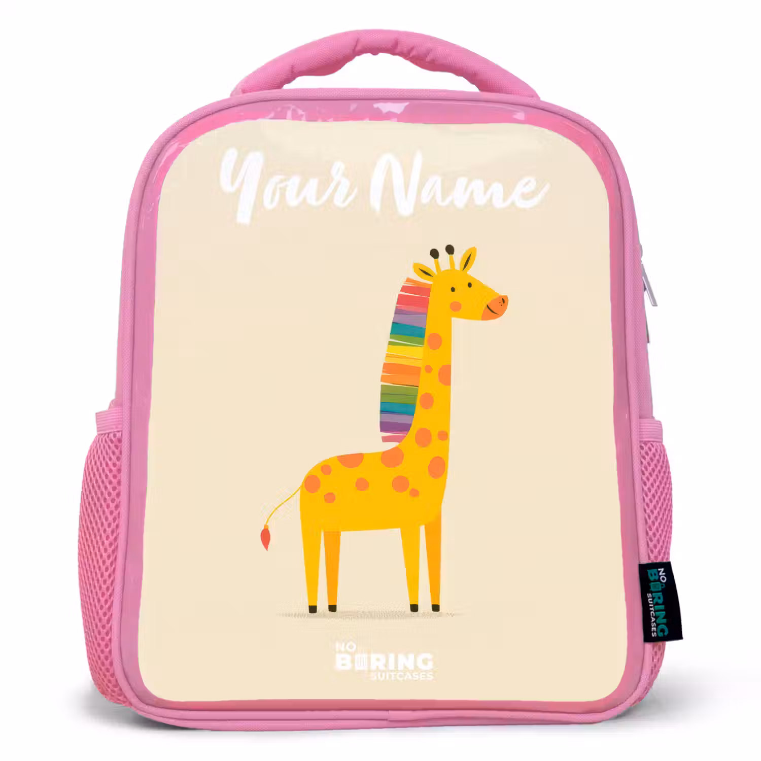 Giraffe - Dier - Kleurrijk Kinderrugzak - Roze middel -3d