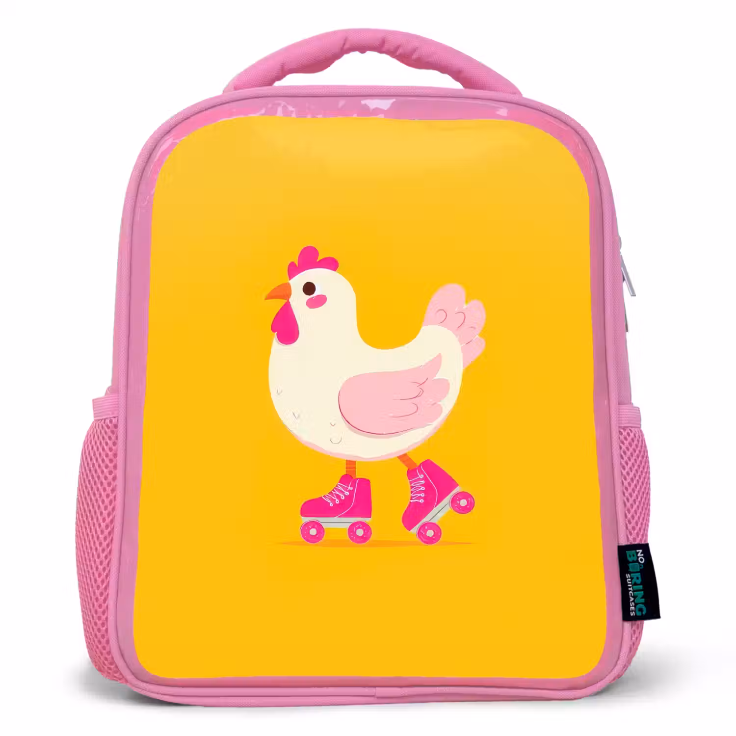 Kip - Rolschaatsen - Geel Kinderrugzak - Roze middel -3d
