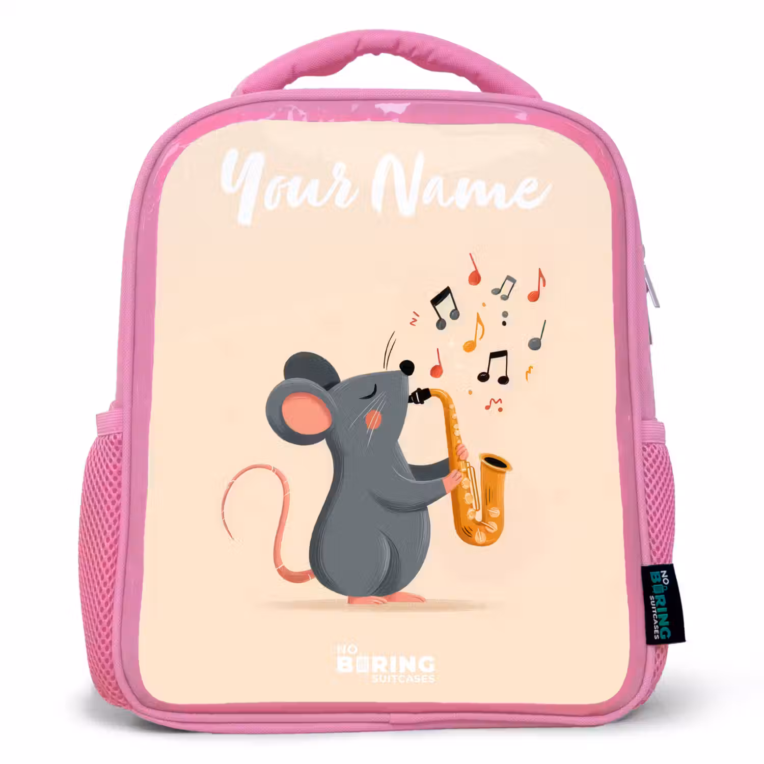 Muis - Saxofoon - Muziek Kinderrugzak - Roze middel -3d