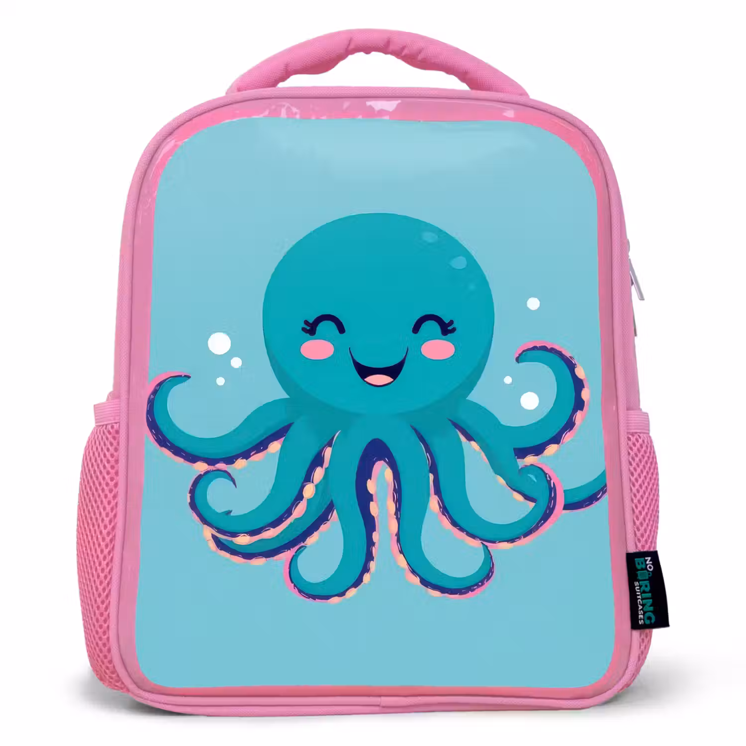 Octopus - Blauw - Gezicht Kinderrugzak - Roze middel -3d