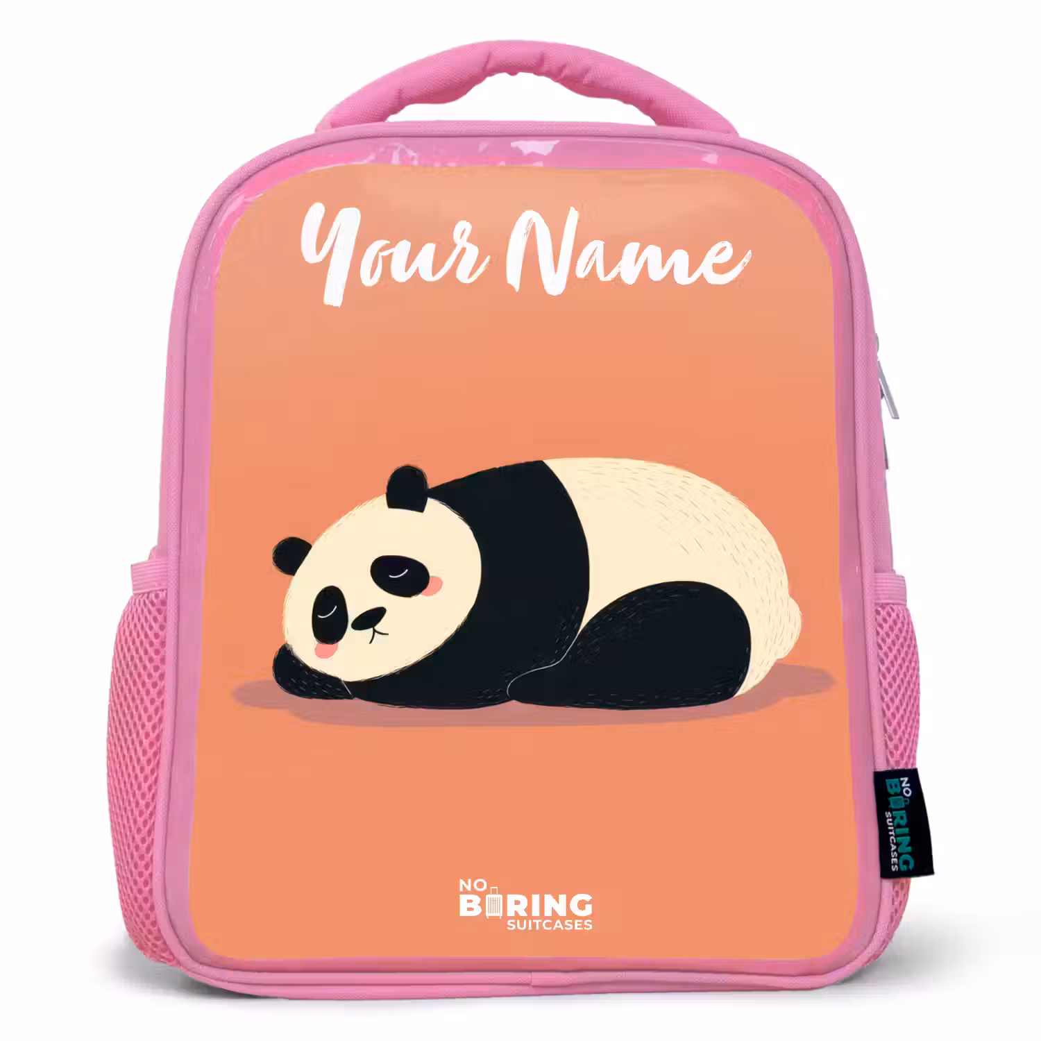 Panda - Slapen - Oranje Kinderrugzak - Roze middel -3d