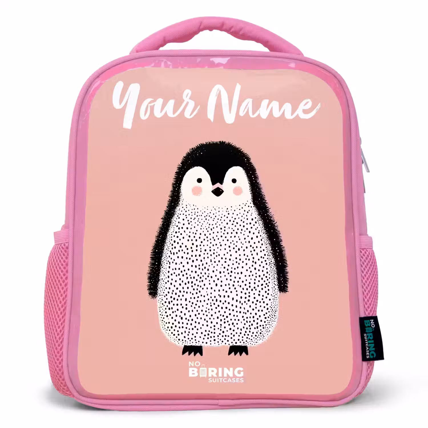Pinguïn - Stippen - Roze - Minimalistisch Kinderrugzak - Roze middel -3d