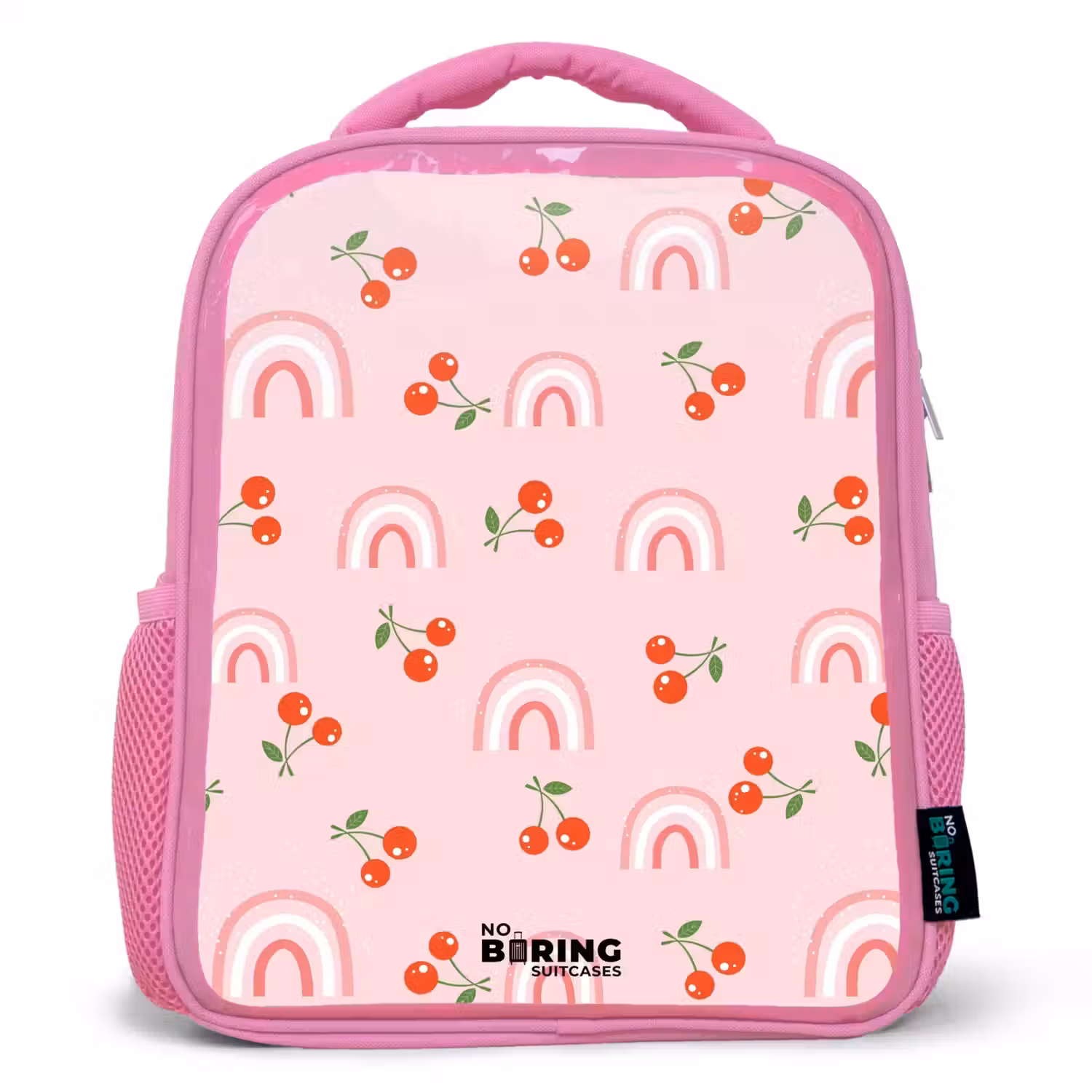 Roze met regenboog en kersen patroon Kinderrugzak - Roze middel -3d