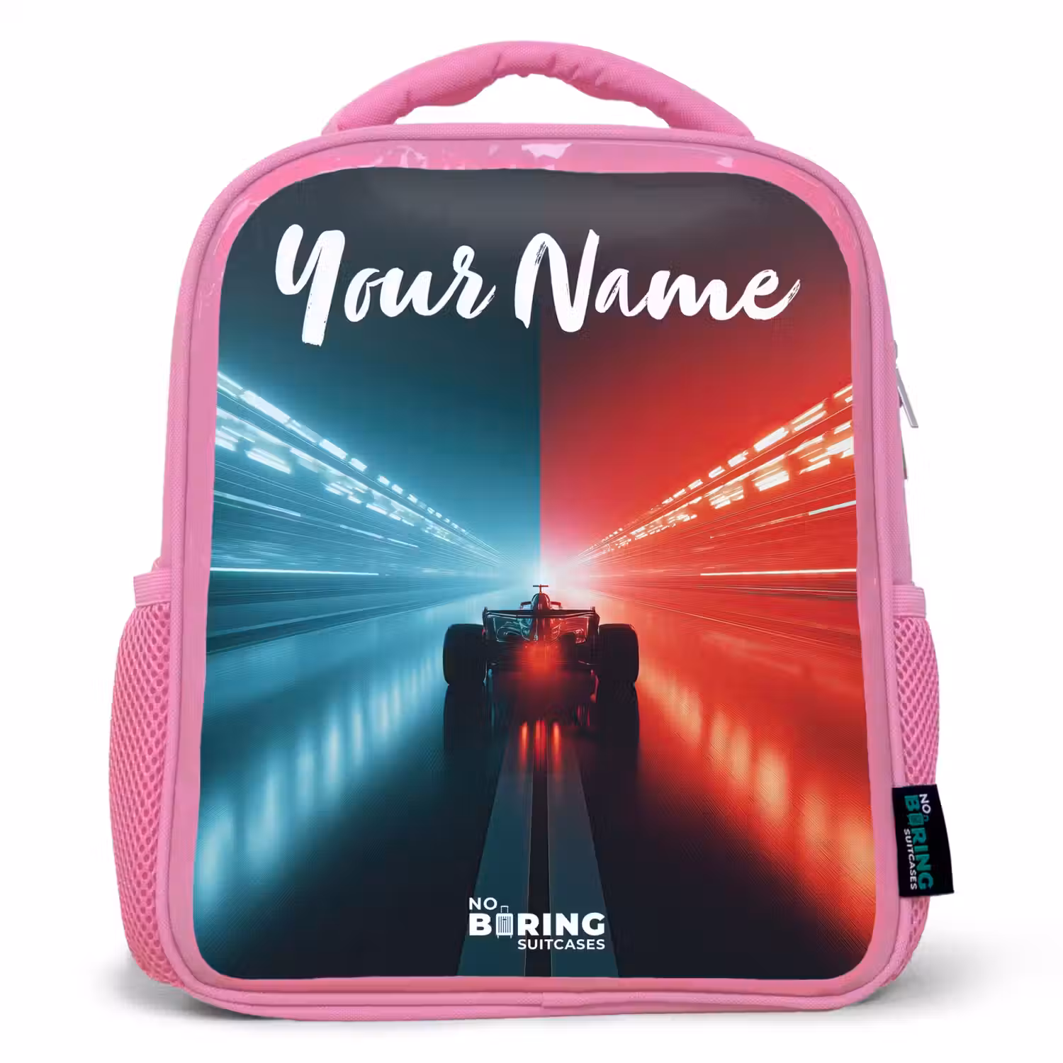 Raceauto - Verlichting - Neon - Rood Kinderrugzak - Roze middel -3d