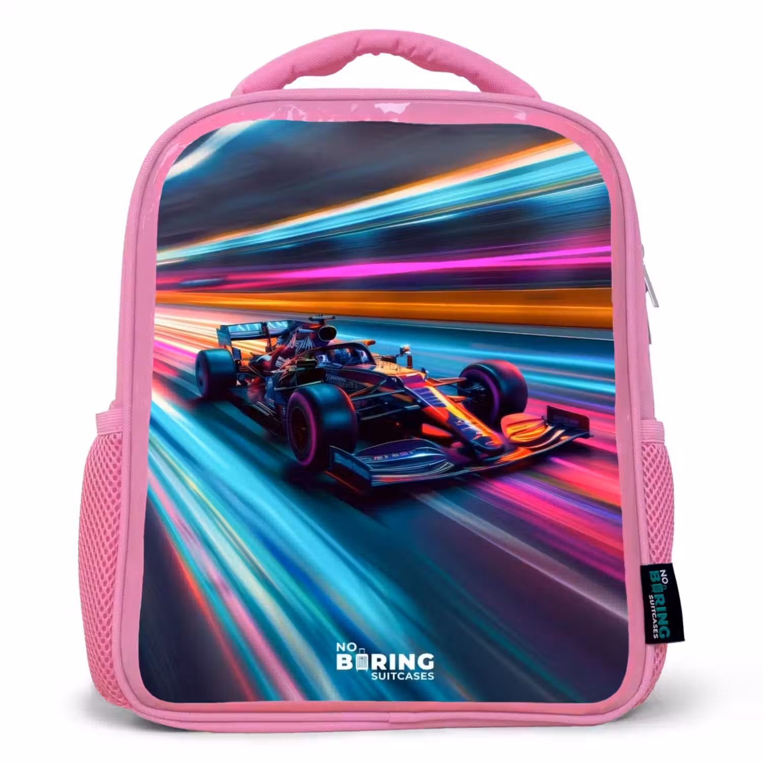 Raceauto met kleurrijke lichtsporen Kinderrugzak - Roze middel -3d