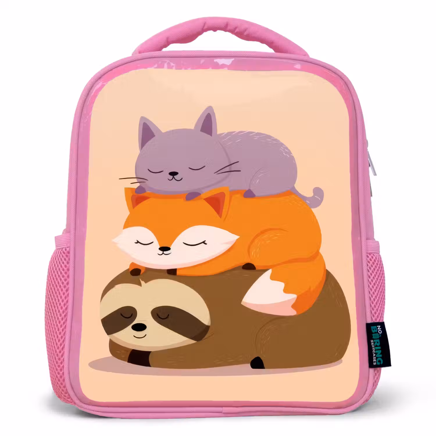 Luiaard - Vos - Kat - Slaperig Kinderrugzak - Roze middel -3d